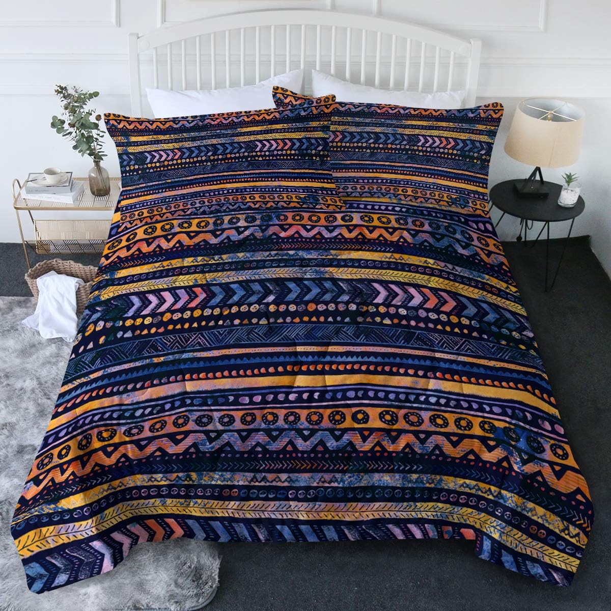 BlessLiving Modernl Aztec Quilted Comforter Striped Ethnic