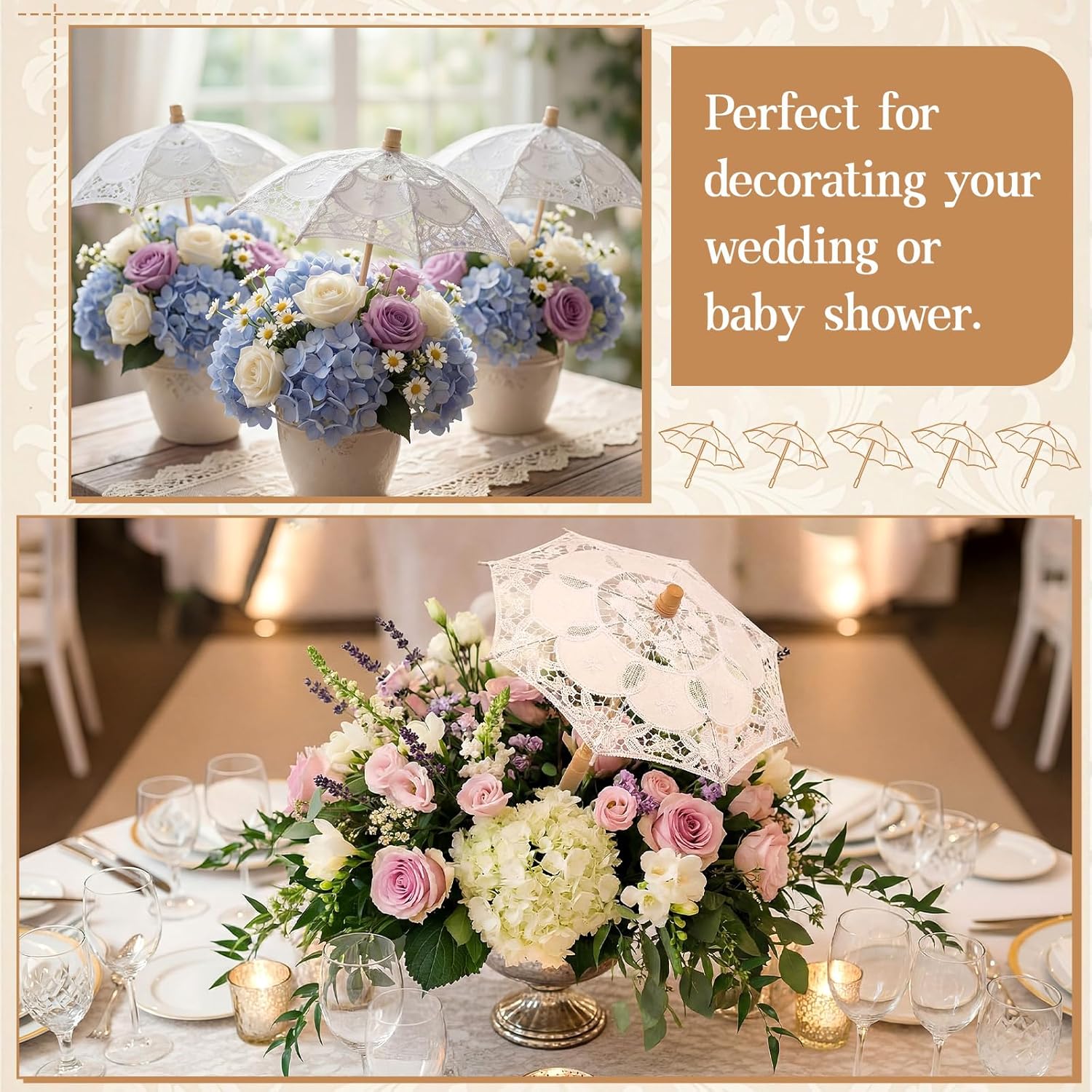 Mini Lace Parasol Umbrella Wedding Table Centerpieces Decorations Decorative Umbrella for Bridal Tea Party Favor