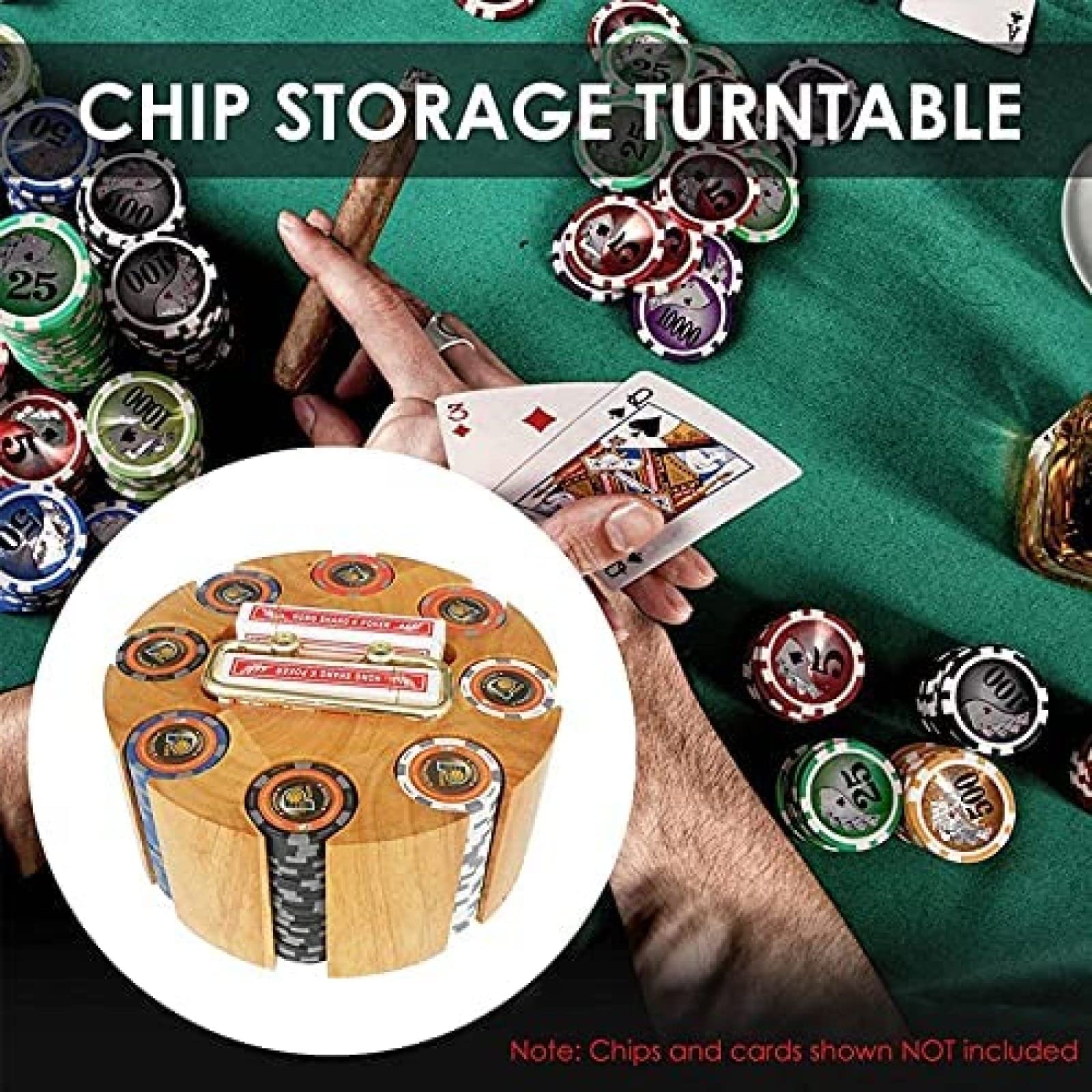 Vassoio Porta fiches da Poker con Rotazione, Set di fiches da Poker in Custodia a carosello in Legno, Accessori per Feste da Casinò per blackjack, Texas Hold'em, Giochi per Famiglie, capacit