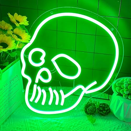 Letrero de neón de calavera para decoración de Halloween, luz de neón de cráneo, letrero de luz LED de esqueleto alimentado por USB para decoración