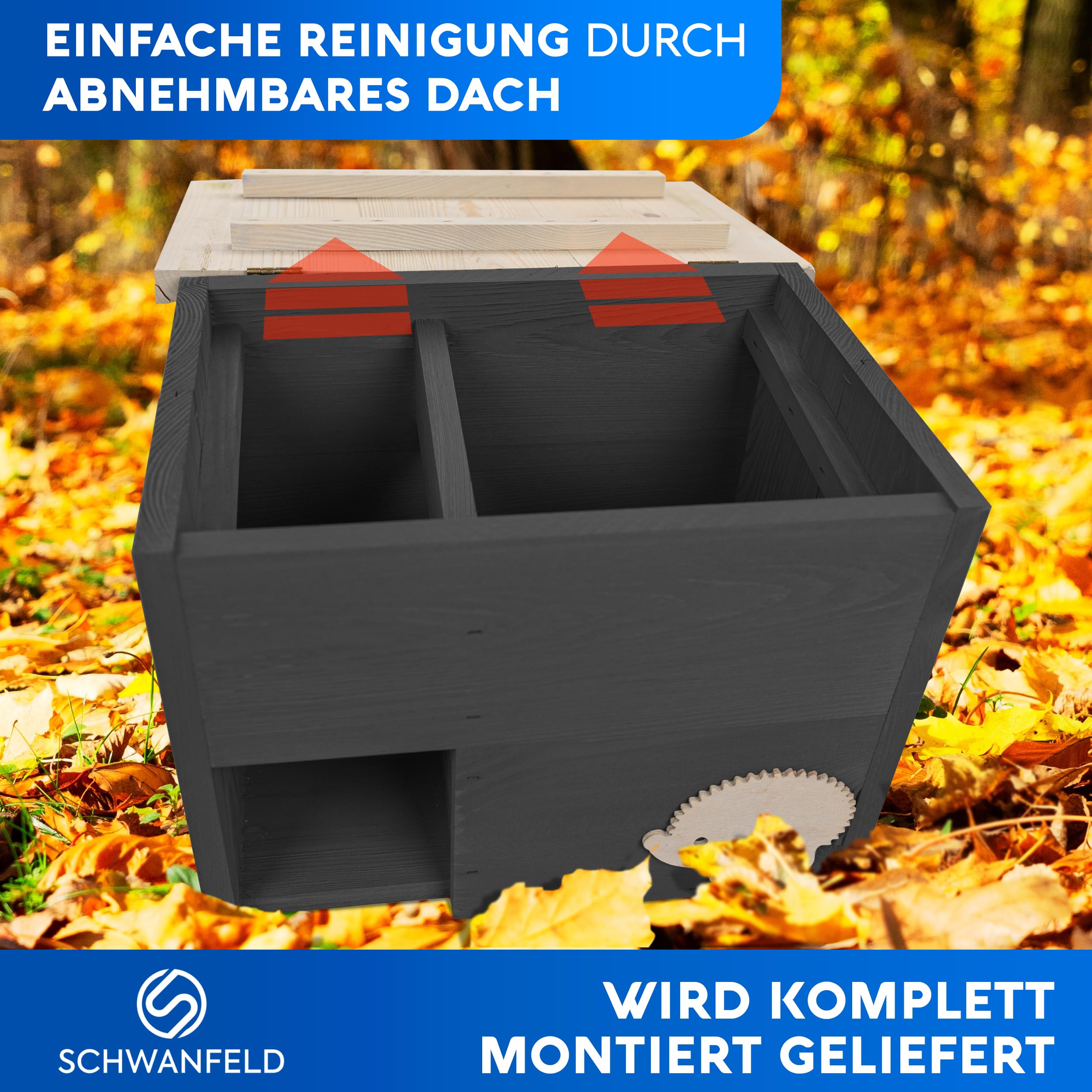 SCHWANFELD Igelhaus Winterfest mit Boden Labyrintheingang Premium Igelfutterhaus Igel Haus Schlafhaus