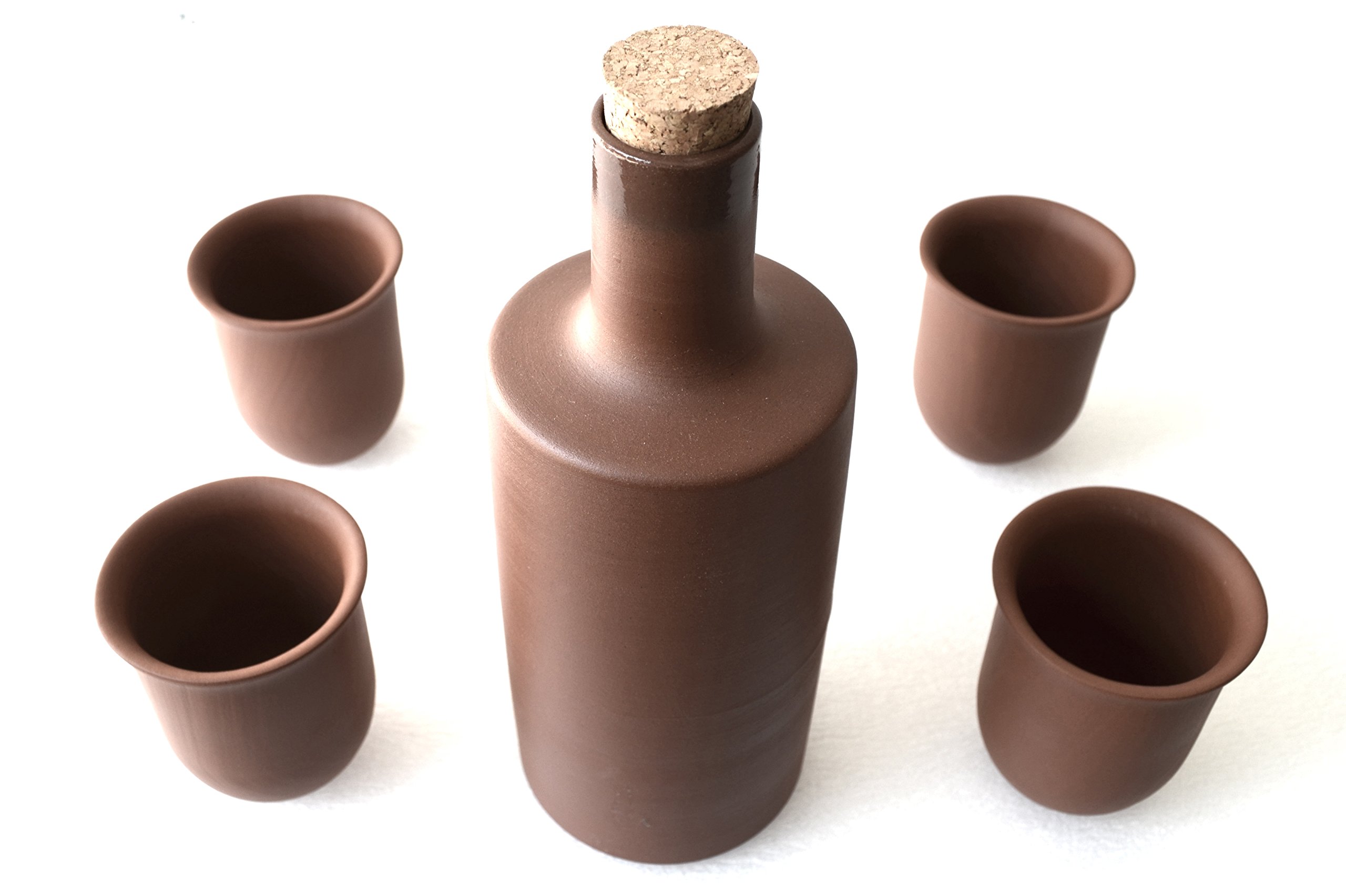 Divers Tonset Tonflasche 1 l und 4 Becher 0,2 l unglasiert
