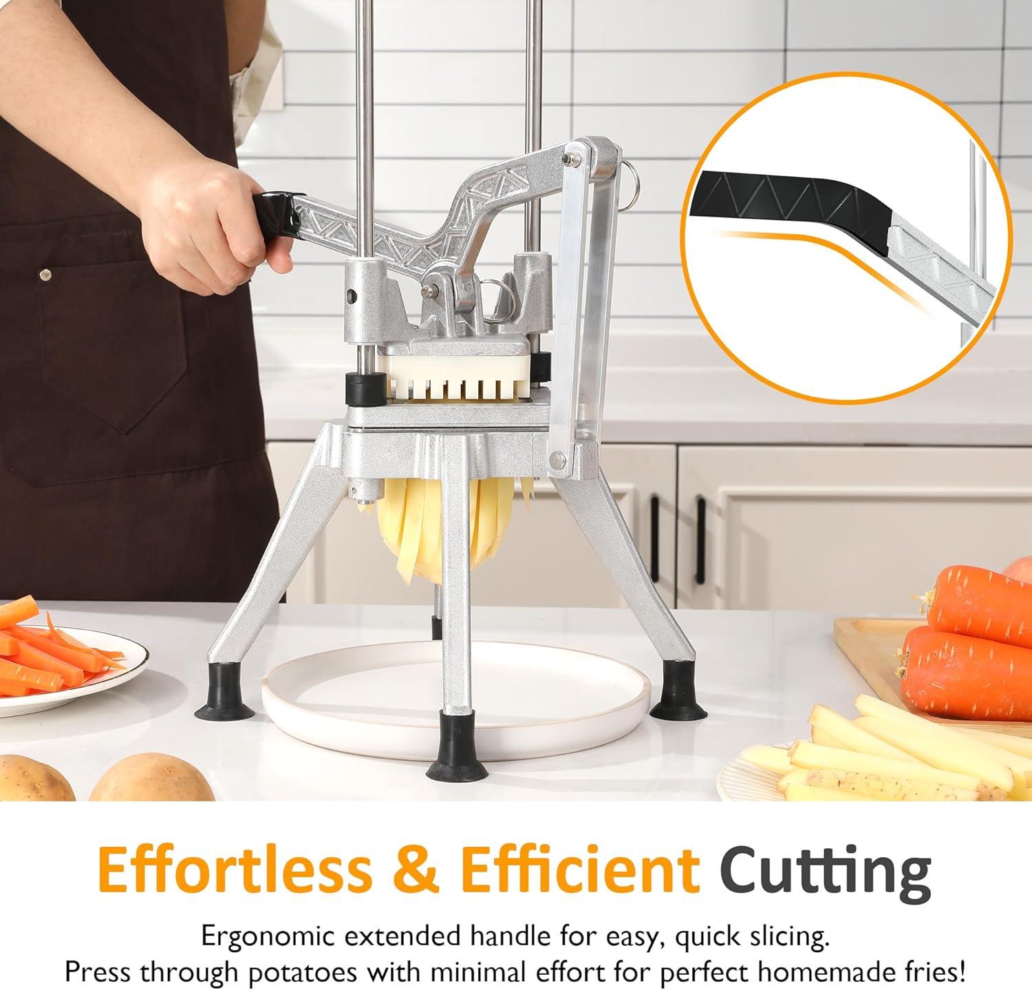 Sunvivi Commercial French Fry Cutter, Heavy Duty Potato Slicer with 2 Replaceable blades (1/2 & 3/8 Inch), Professional Fries Cutter for Potatoes, Carrots, Cucumber, Onion, Yam, Stainless Steel