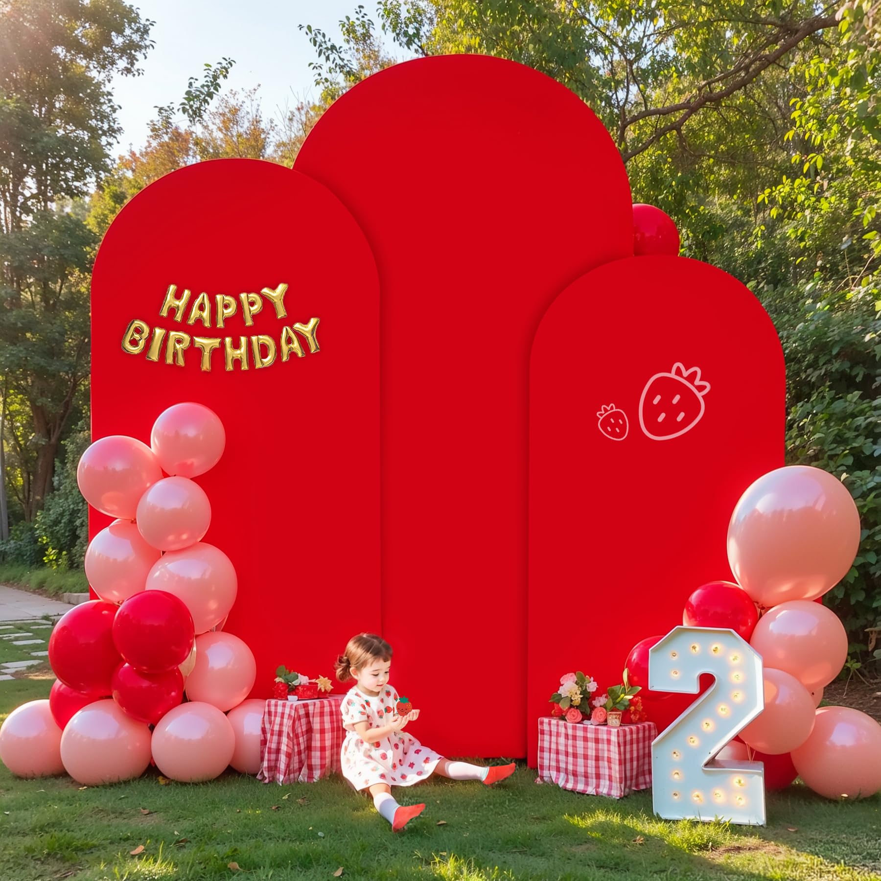 View 1 of (7.2FT, 6.6FT, 6FT) Wedding Arch Cover Set of 3 Red Spandex Fitted for Round Top Chiara Backdrop Stand - Birthday Party Banquet Photo Background Decoration