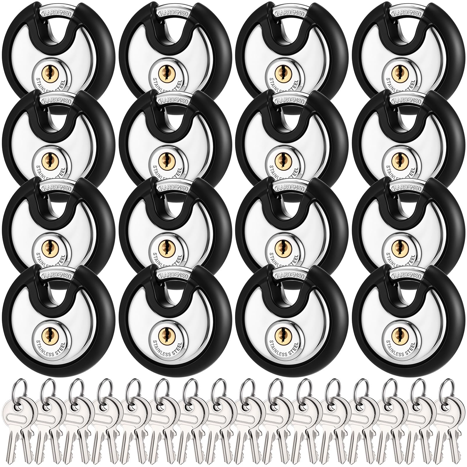 Chumia Vorhängeschlösser, gleichschließend, Edelstahl, 7,5 cm breit, 0,95 cm Bügel, Scheibenschlösser für Outdoor, Lagereinheiten, Garagen, Fitnessstudio-Schließfächer, Silber, Schwarz, 16 Stück