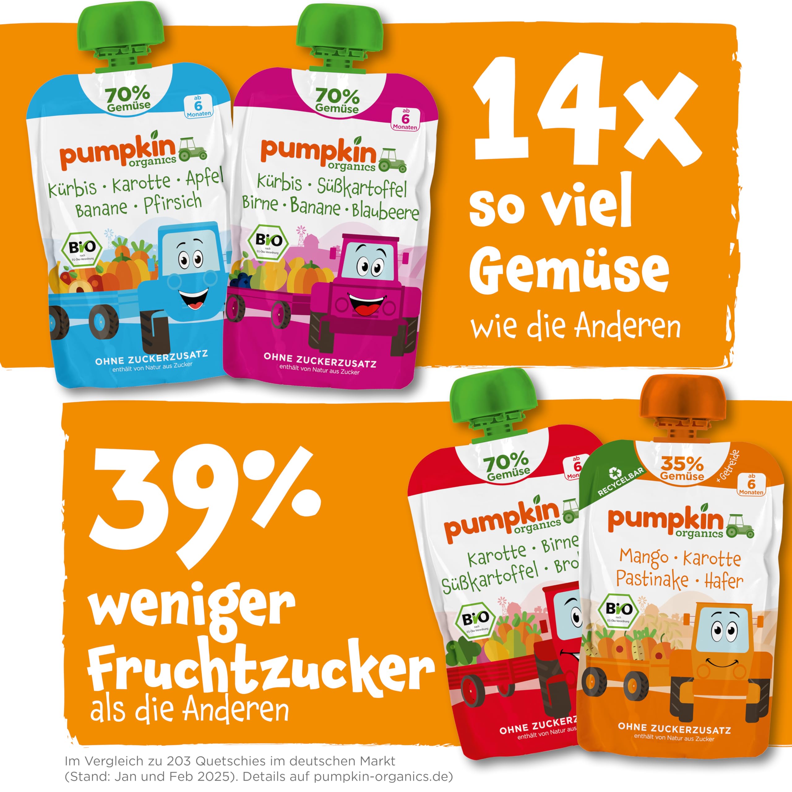 Pumpkin Organics 24er Pack QUERBEET Bio Gemüse-Quetschies - Quetschie ohne Zuckerzusatz¹ - Babynahrung für Babys ab dem 6. Monat - Kennenlernpaket (24x100g)