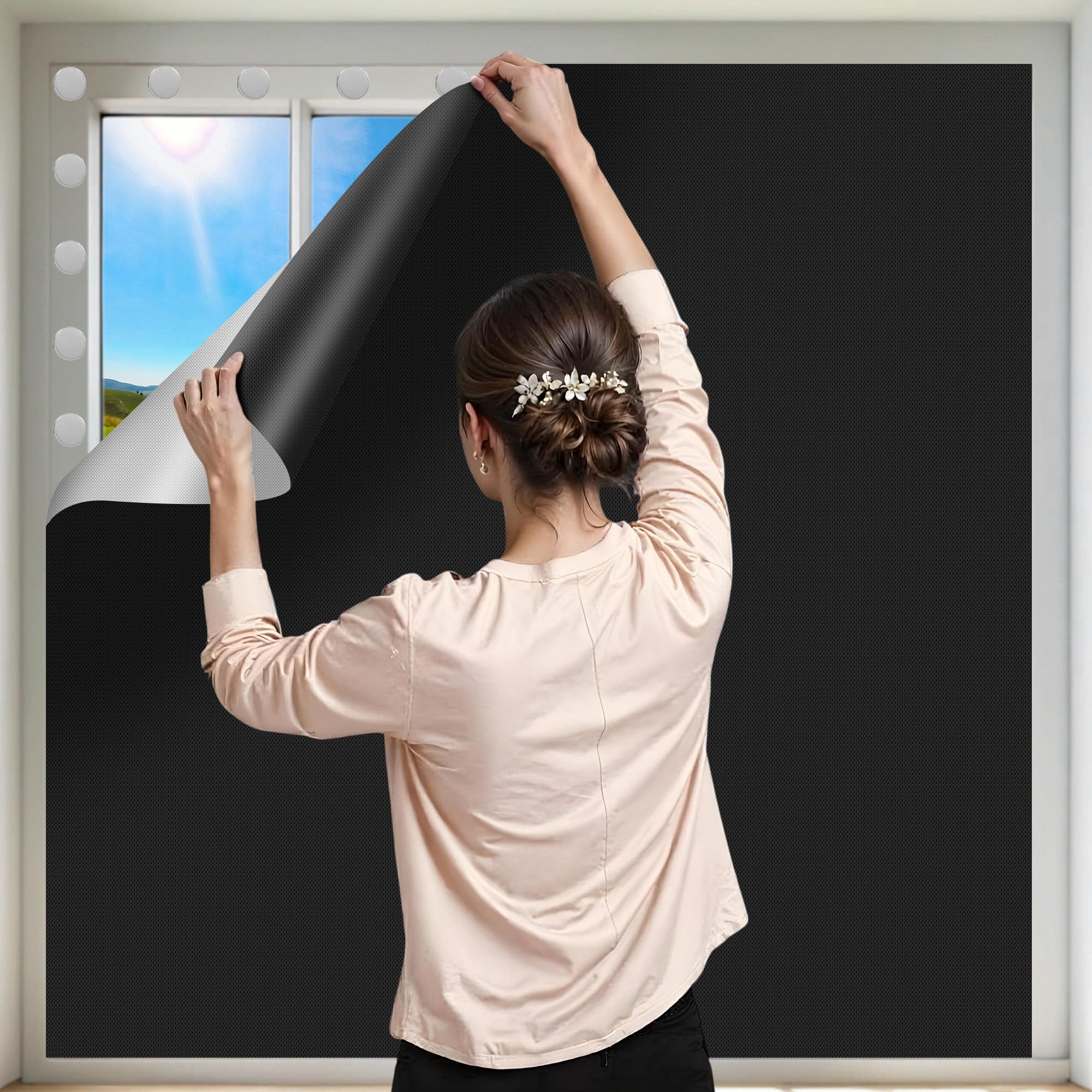 145x100CM Blackout Curtains for Travel Portable Blackout Blind Stick On, No Drill Blinds for Window Blinds Temporary Black Out Material Cut to Any Size Window Cover Film for Bedroom Nursery Dorm Room โ image 1