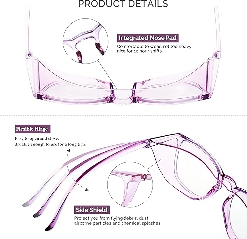 Miniatura 3 de Gafas de seguridad antivaho para mujer, gafas de seguridad para enfermera, gafas protectoras, bloqueo de luz azul y protección UV