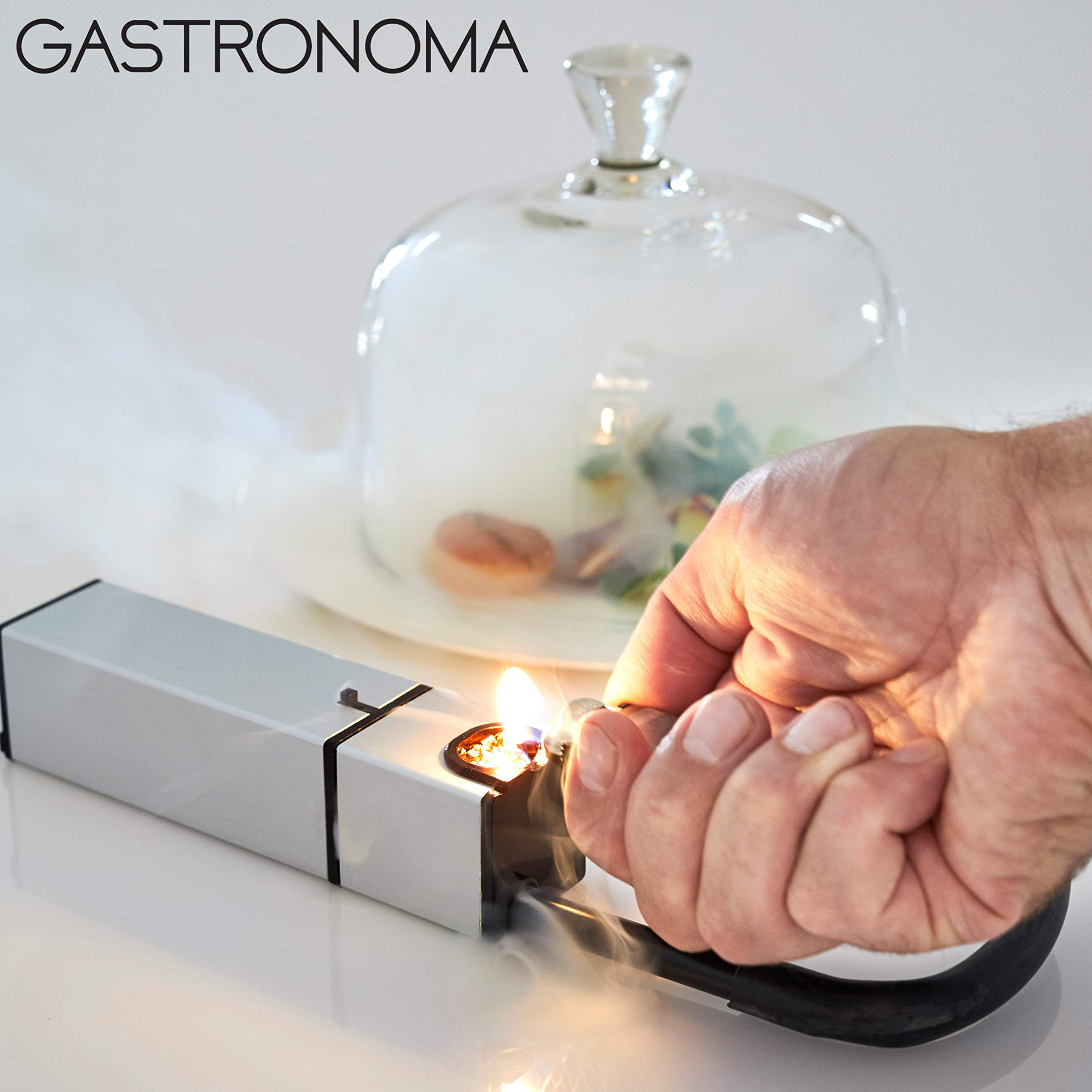 Gastronoma 16310205 Mini Food Smoker - Pistola de ahumar para alimentos – Smokin Gun – Dispositivo para ahumar – Diseño de acero inoxidable y funcionamiento con pilas – Gris
