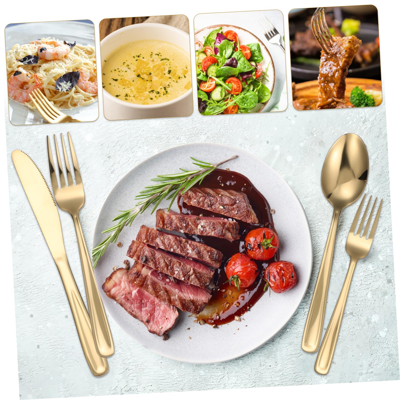 ULTECHNOVO 2set Posate in Acciaio Resistente Per Bistecche Cucchiai e Forchette Stoviglie Resistenti Per Cucina e Tavola Utensili Da Portata
