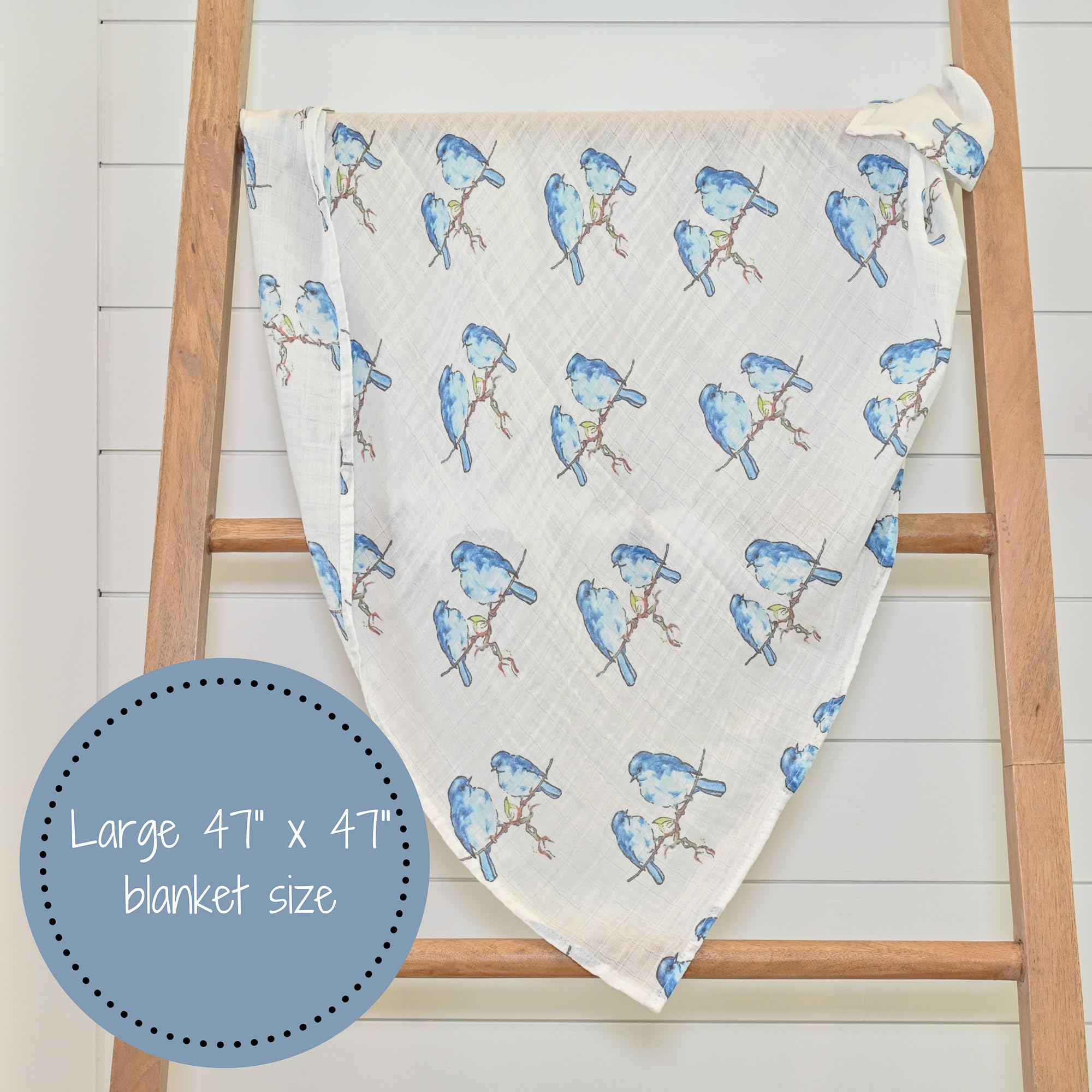 LollyBanks Manta para envolver | 100% algodón de muselina | Esenciales para recién nacidos y bebés para niñas, registro | Estampado de pájaros azules