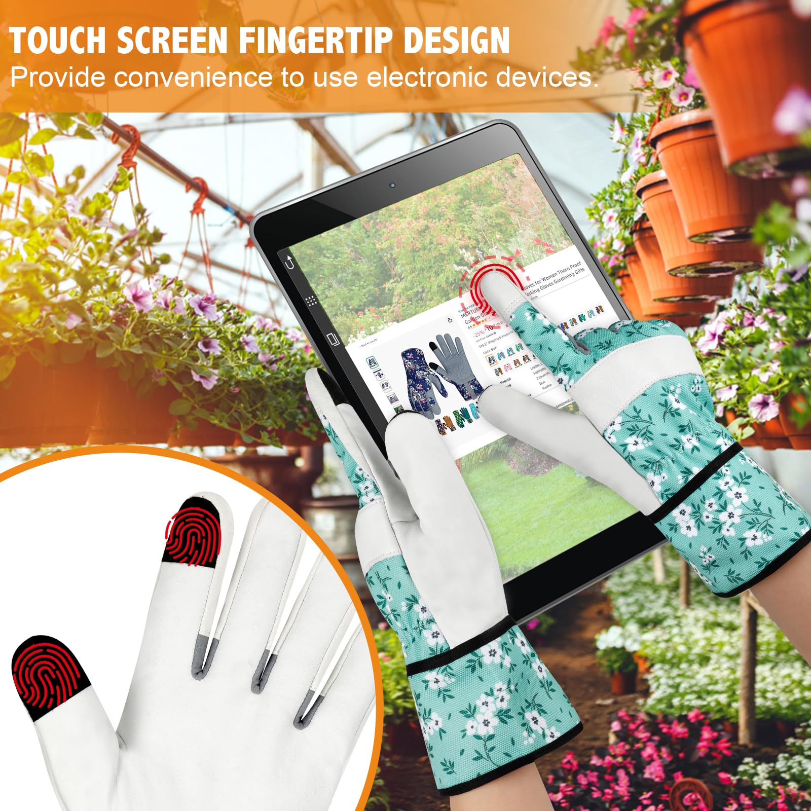 Gartenhandschuhe aus Leder für Damen, Dornenfeste Gartenhandschuhe, Touchscreen-Design, Arbeitshandschuhe zum Pflanzen, Graben, Beschneiden, Farbe E