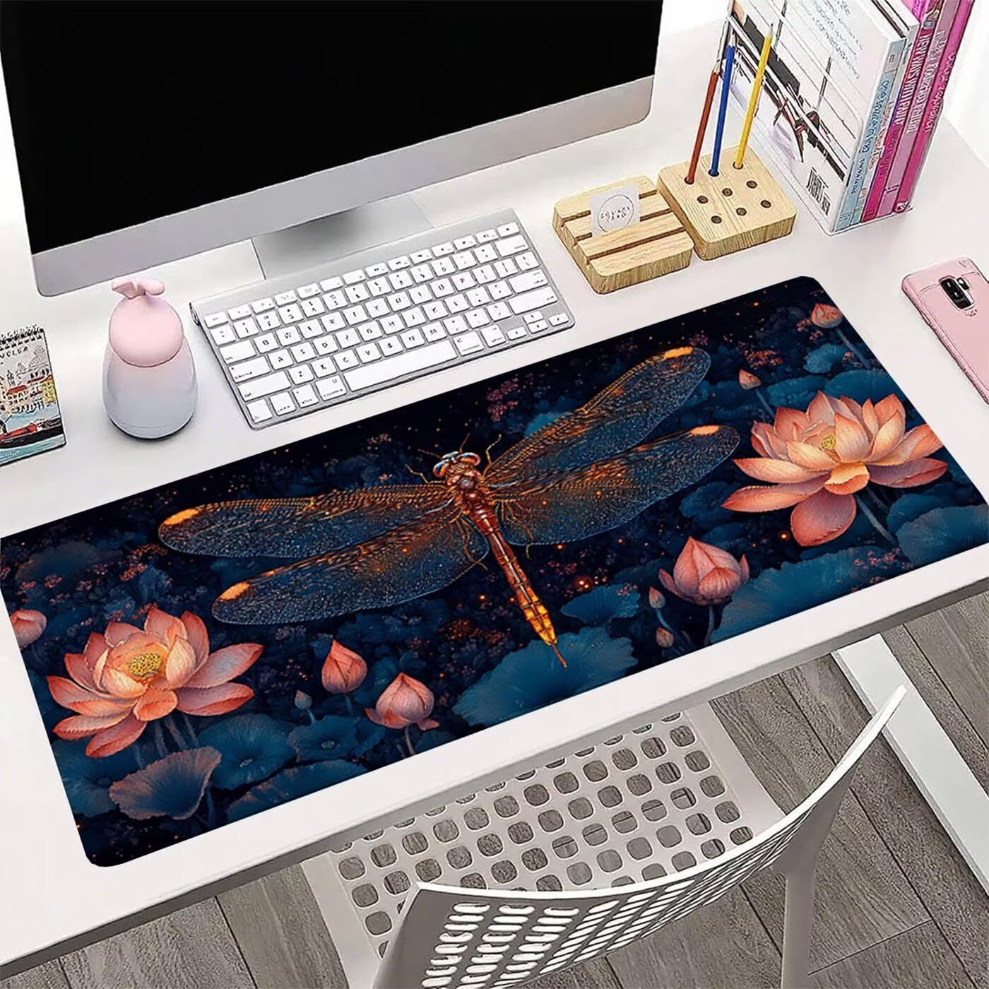Podkładka pod mysz do gier Dragonfly Podkładka pod mysz XXL 1500 x 800 mm pod ręką zszyty na biurku wodoodporna antypoślizgowa, podkładka pod mysz lotosu do pracy, gier, biura, dekoracji domu