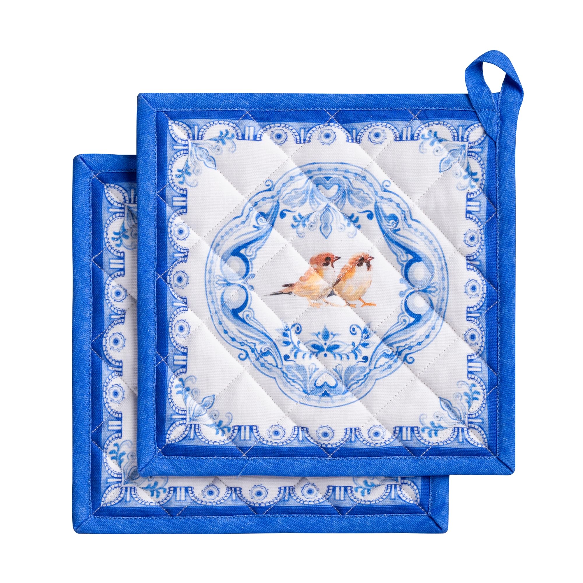 Maison d'Hermine Topflappen-Set, 100% Baumwolle, hitzebeständig, 20 cm x 20 cm, mit Schlaufe zum Grillen, Backen und Anfassen heißer Pfannen, Muttertagsgeschenke (2er-Pack)