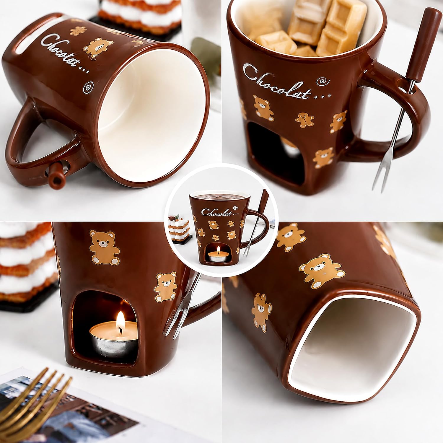 Chocolate Fondue Mug, Mini Personal Chocolate Melting Cup.(Coffee)
