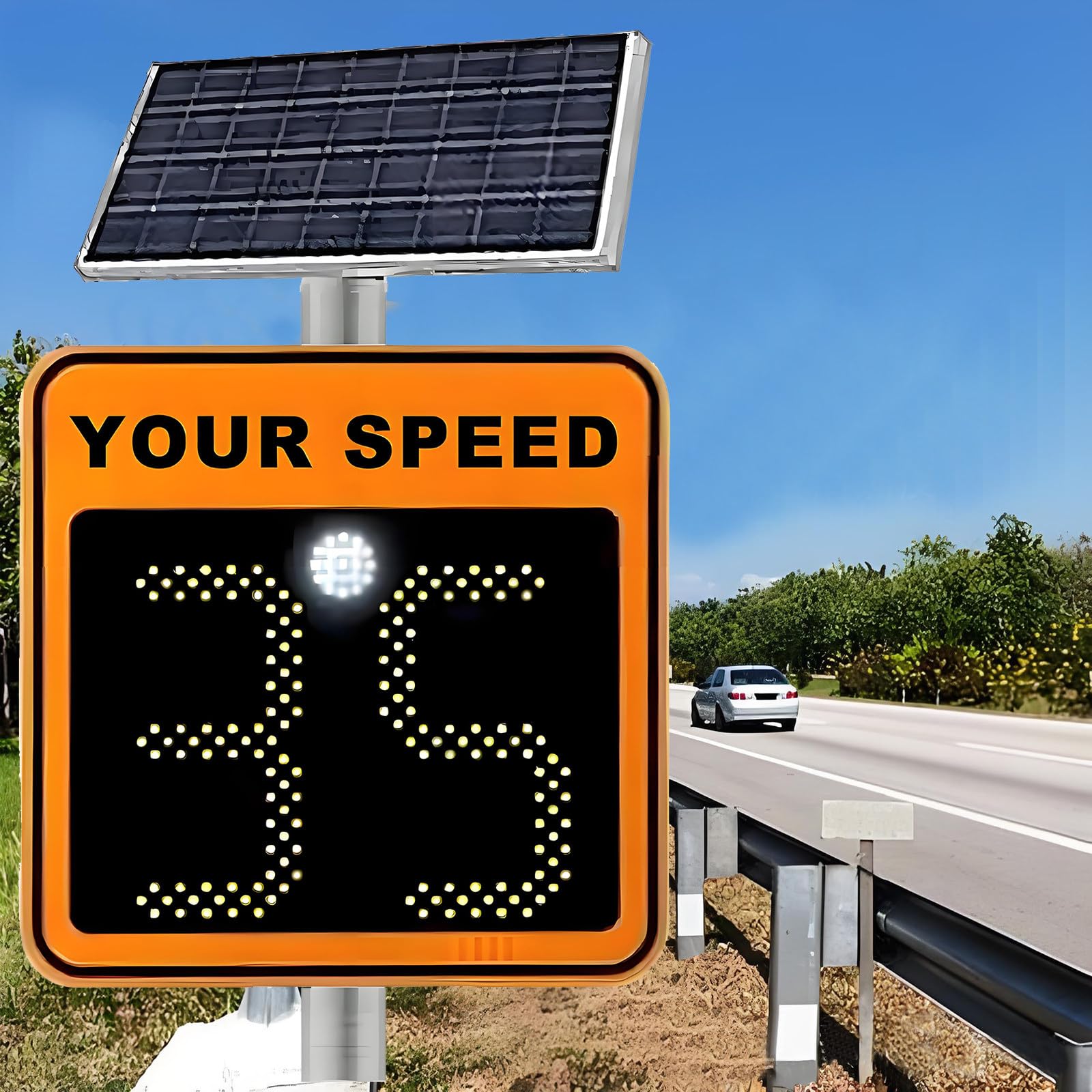 Detector de velocidad de radar solar con pantalla LED para advertencia de tráfico de seguridad vial