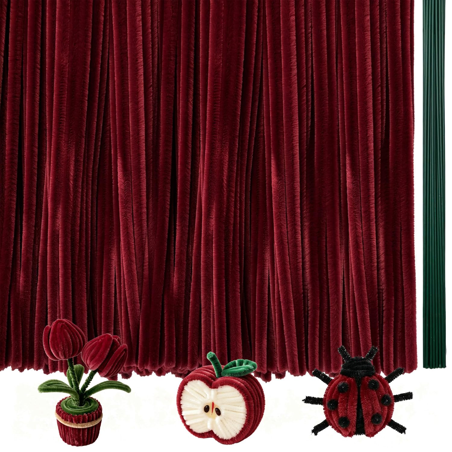 AHAMETON 300Pcs Pium Pipe Cleaners Flower Craft Kit Chenille Stems