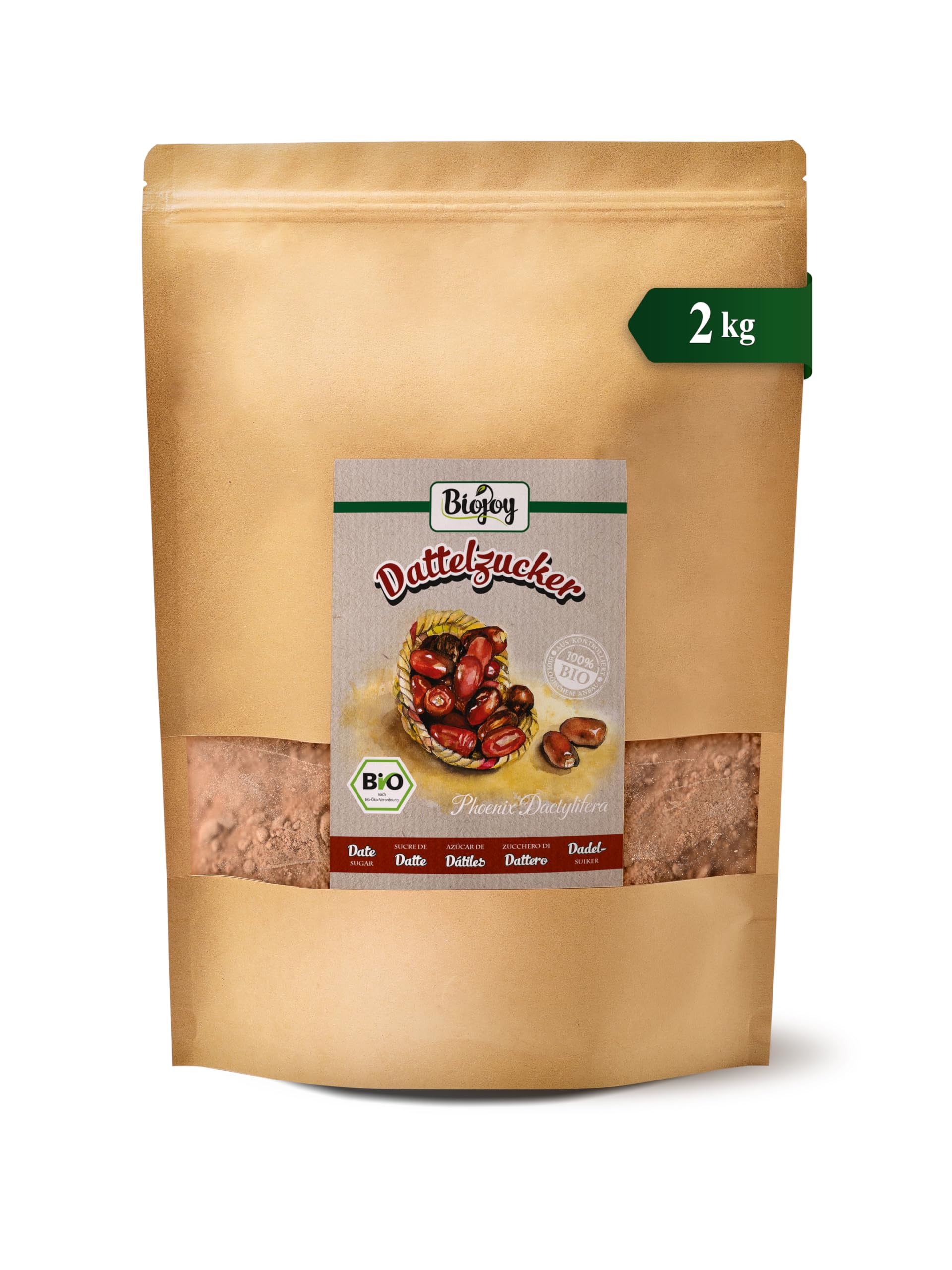 Biojoy Azúcar de Dátiles Ecologico (2 kg), sin refinar, natural y sin aditivos (Phoenix Dactylifera)