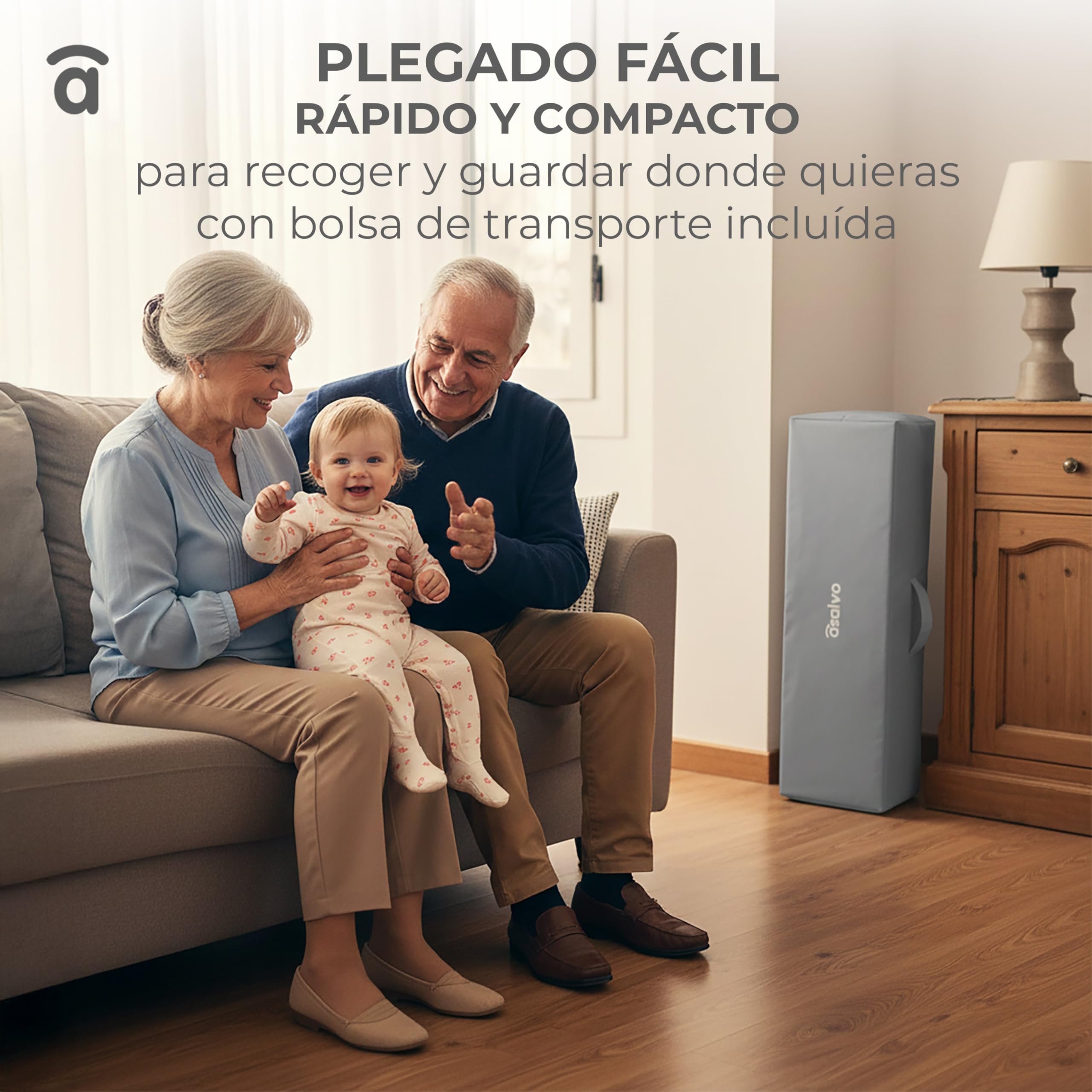 Asalvo BALEARES Cuna de Viaje, 0-3 Años (0-15 kg), Cuna de Viaje Ligera, Colchón, (71x126 cm), Bolsa de Transporte, Plegado Ultrarrápido Tipo Paraguas, Azul Marino