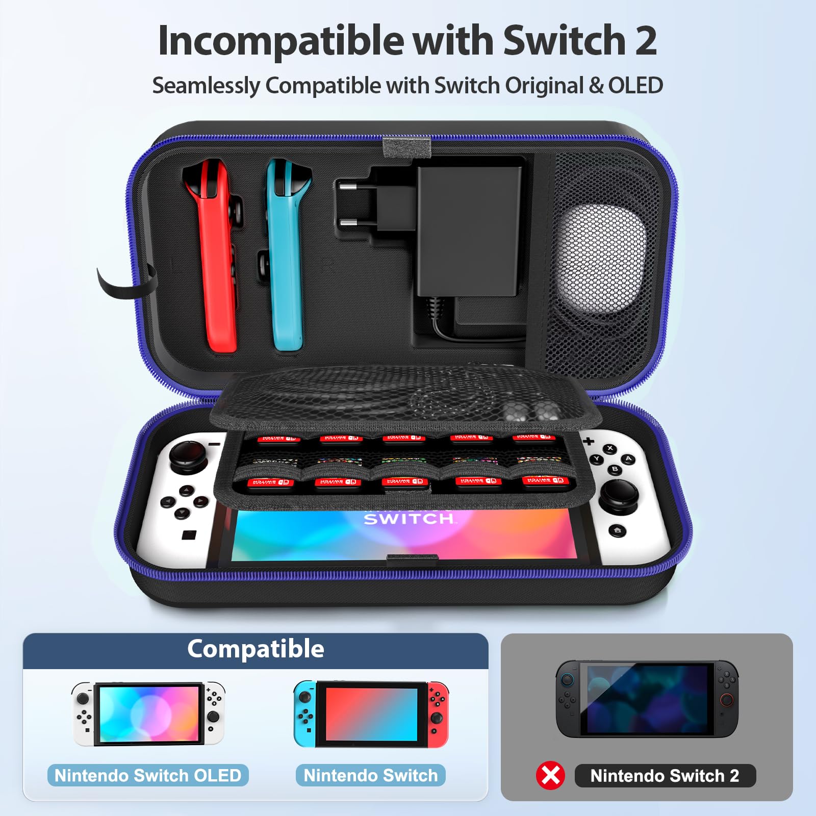 OIVO Schutzhülle für Nintendo Switch und OLED, Harte Reisetasche für Nintendo Switch Zubehör und Konsole, Tragetasche Switch mit 20 Spielpatronen - 2