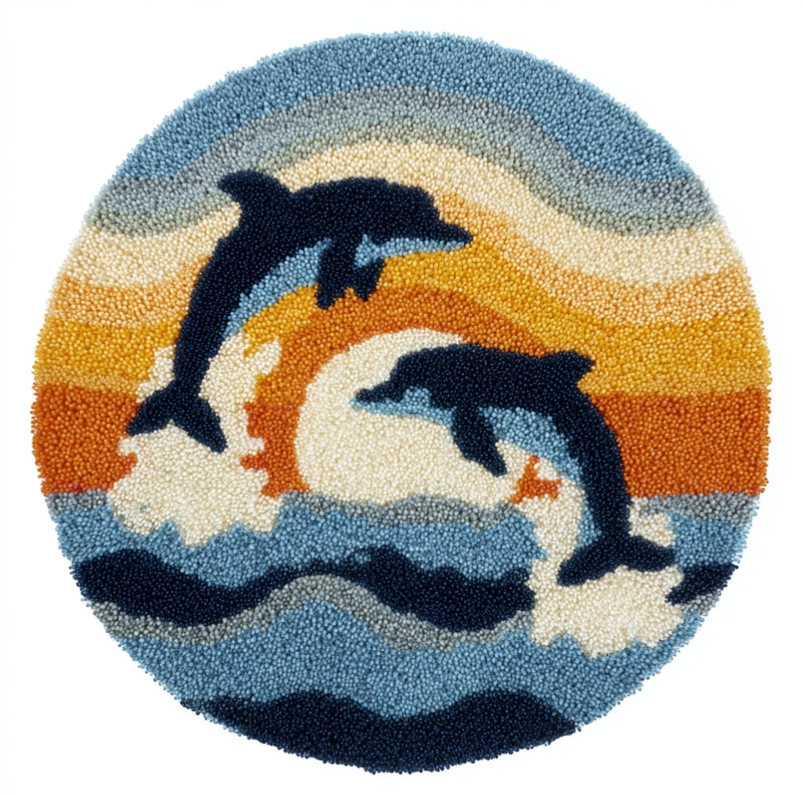 WallustrioaW DIY Craft Latch Hook Rug Kit,Animal Dolphin,Embroidery Kit,Latch Hook Rug for Adults and Beginners,Craft Gifts Decoration,50x50cm
