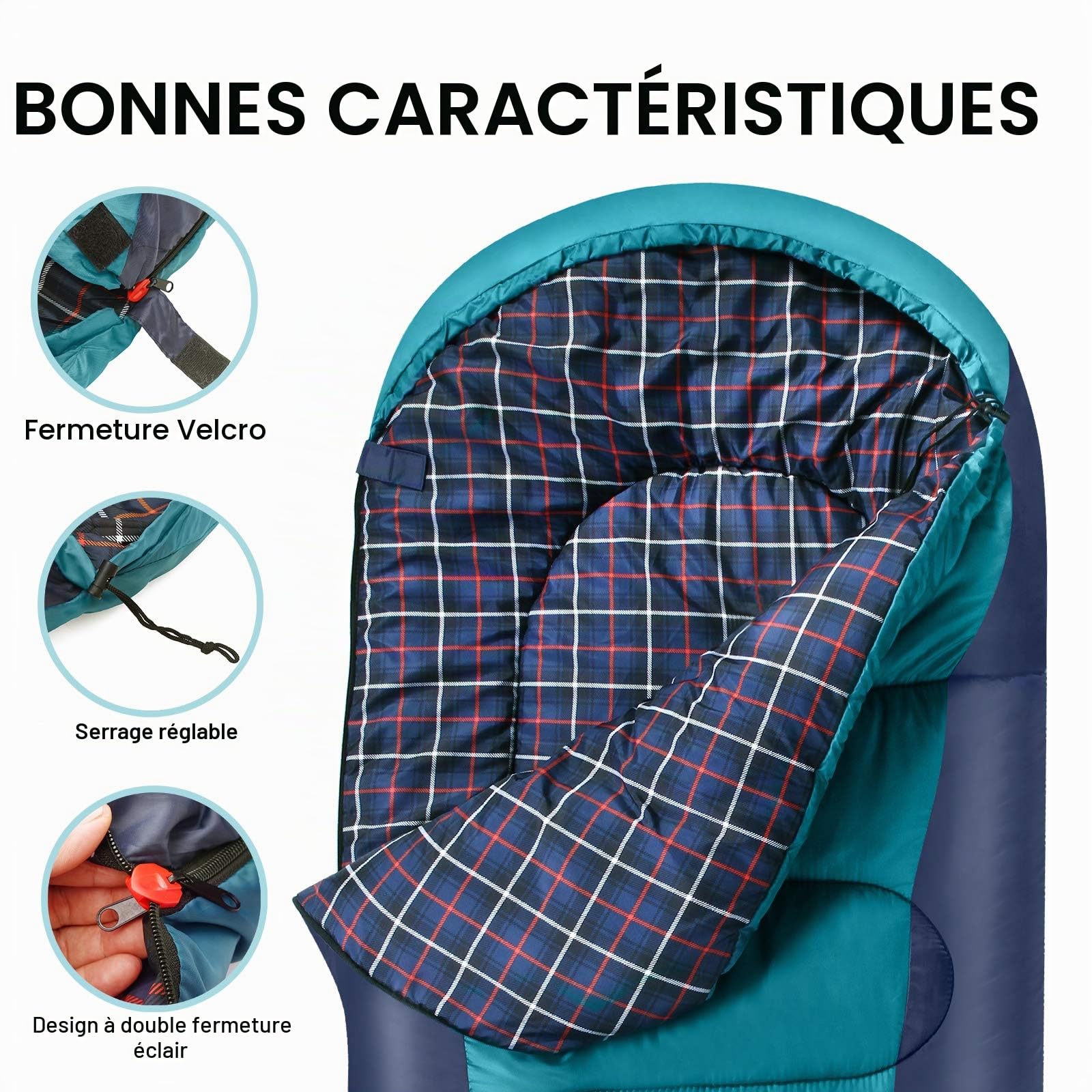 Sac de Couchage Flanelle léger, Portable, étanche 3-4 Saisons pour Temps Chaud et Froid avec Sac de Compression pour Adultes et Enfants