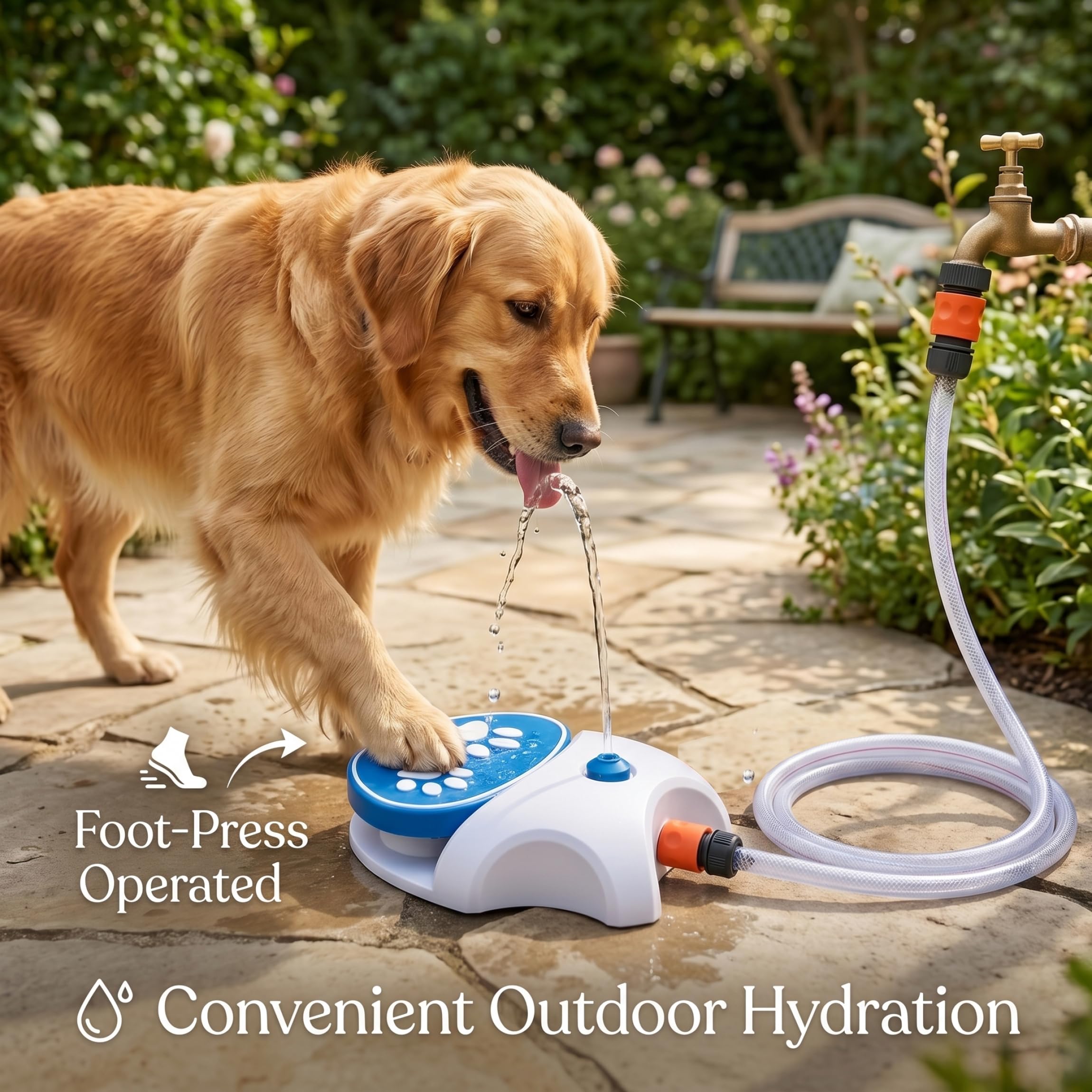 Hundesprinklerspielzeug, Pfotenaktivierter Sprinkler für Hunde, Kunststoff-Wasserschlauchspielzeug für Hunde im Freien mit Pedal – Orange, Wasser