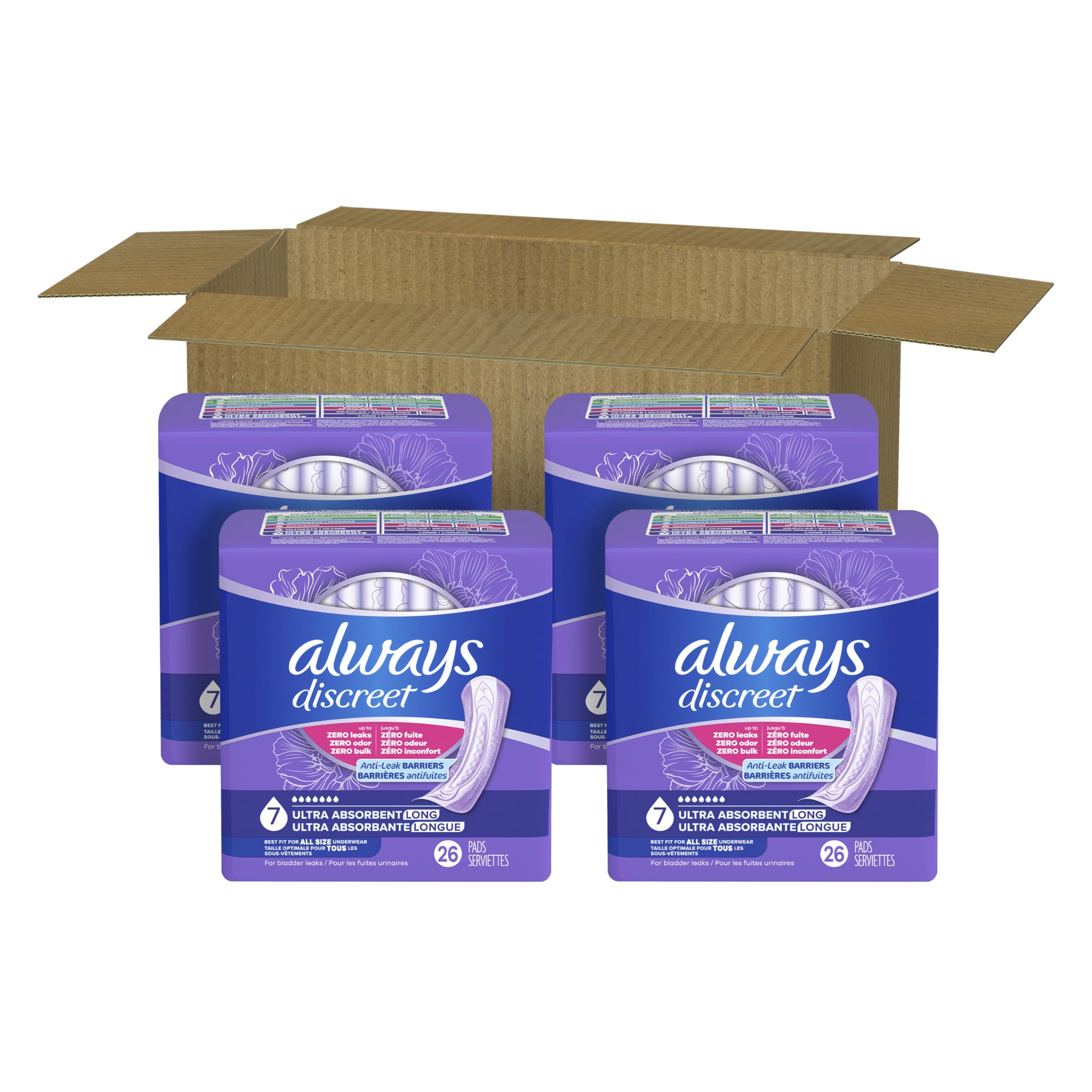 Always Discreet Ultimate Extra Protection Inkontinenz- und Postpartum-Einlagen für Erwachsene, schnell trocknend, 26 Stück x 4 Packungen (insgesamt 104 Stück)