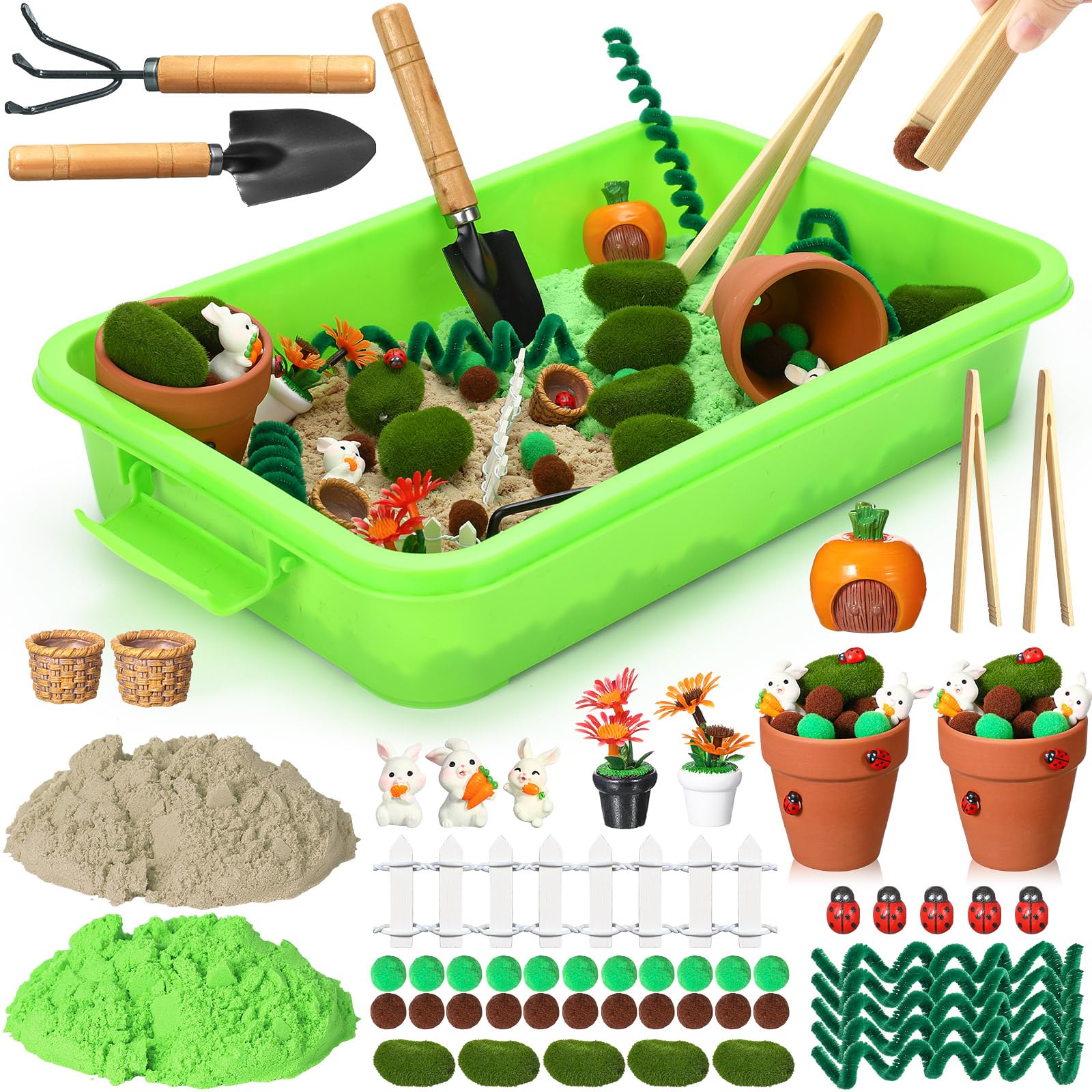 Seenelling Garden Sensory Bin, 68 Pcs Garden Themed Toys for Girls, Counting Sensory Toys, Boys and Girls Can Play, Suitable for Kids to Exercise Counting Touch