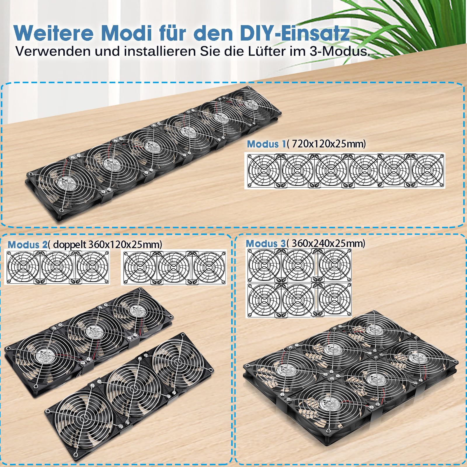 GDSTIME Lot de 6 ventilateurs 120 mm 230 V Dual 360 mm 220 V Ventilateur PC 3000 tr/min CC 4 V-12 V Vitesse réglable pour serveur d'ordinateur Serre