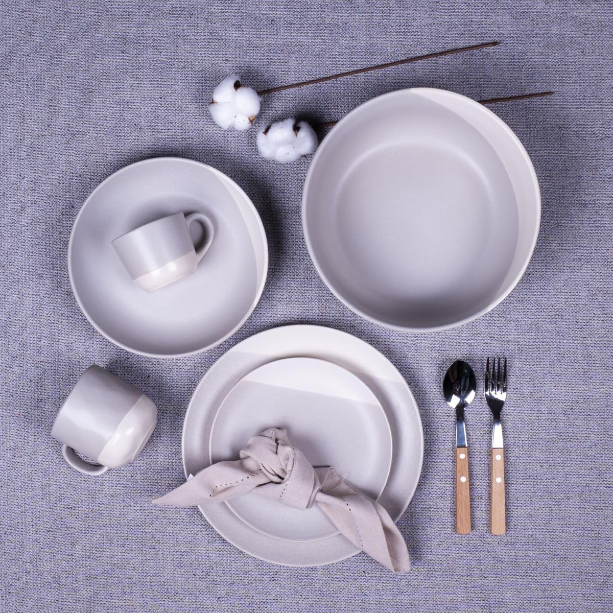 Lot de 6 Assiettes Creuses Ø22 cm en Céramique, Finition Veloutée, Tons Gris et Blanc, Pour Soupes et Plats en Sauce