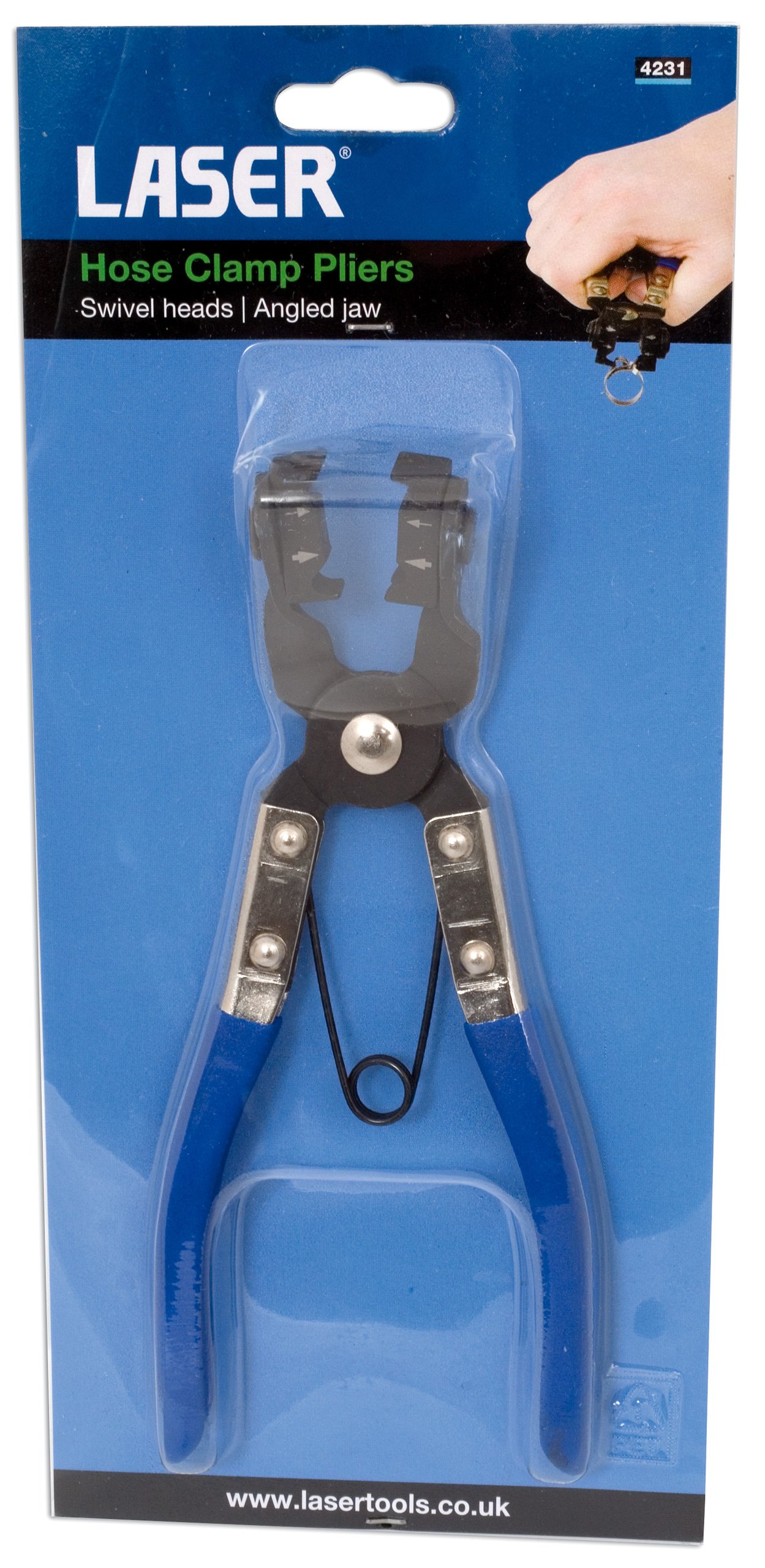 Laser 4231 - Alicates para abrazaderas (cabeza inclinable, mandíbulas curvadas)