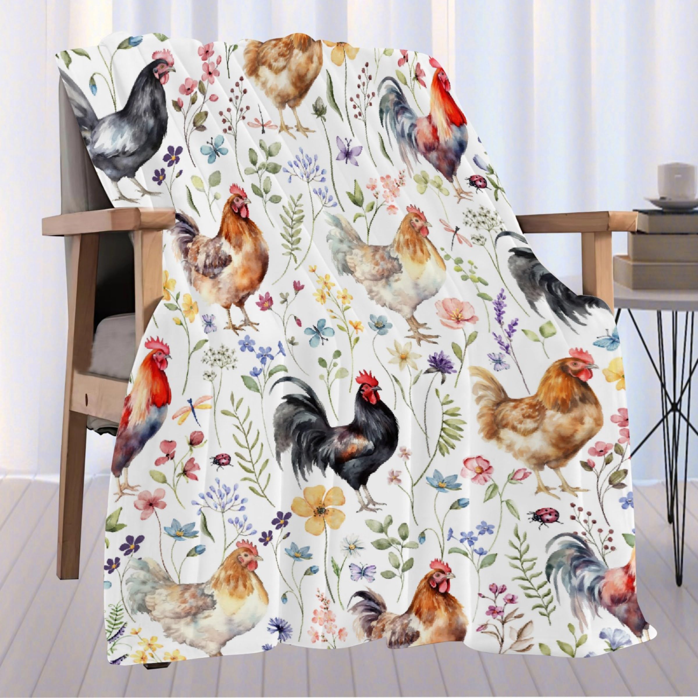 RUNNINGBLANKET Floral Chickens Blanket | Chickens Decor for Men Women | Plush Cozy Warm Farm Chickens for Couch Bed Living Room | Farmhouse Decor Gifts for Chickens Lovers | 60