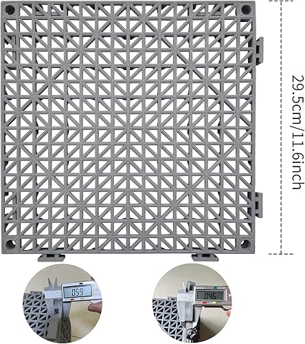 Miniatura 3 de Jaderlu Paquete de 12 cojines modulares entrelazados de 11.6 x 11.6 pulgadas, tapetes de goma para azulejos de suelo, piscina, patio, balcón, patio,