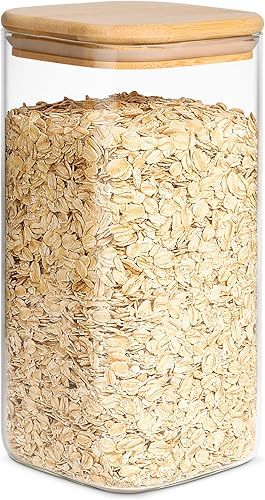Miniatura 1 de ComSaf Recipiente hermético de almacenamiento de vidrio con tapa de madera (50 oz), recipiente transparente para almacenamiento de alimentos con