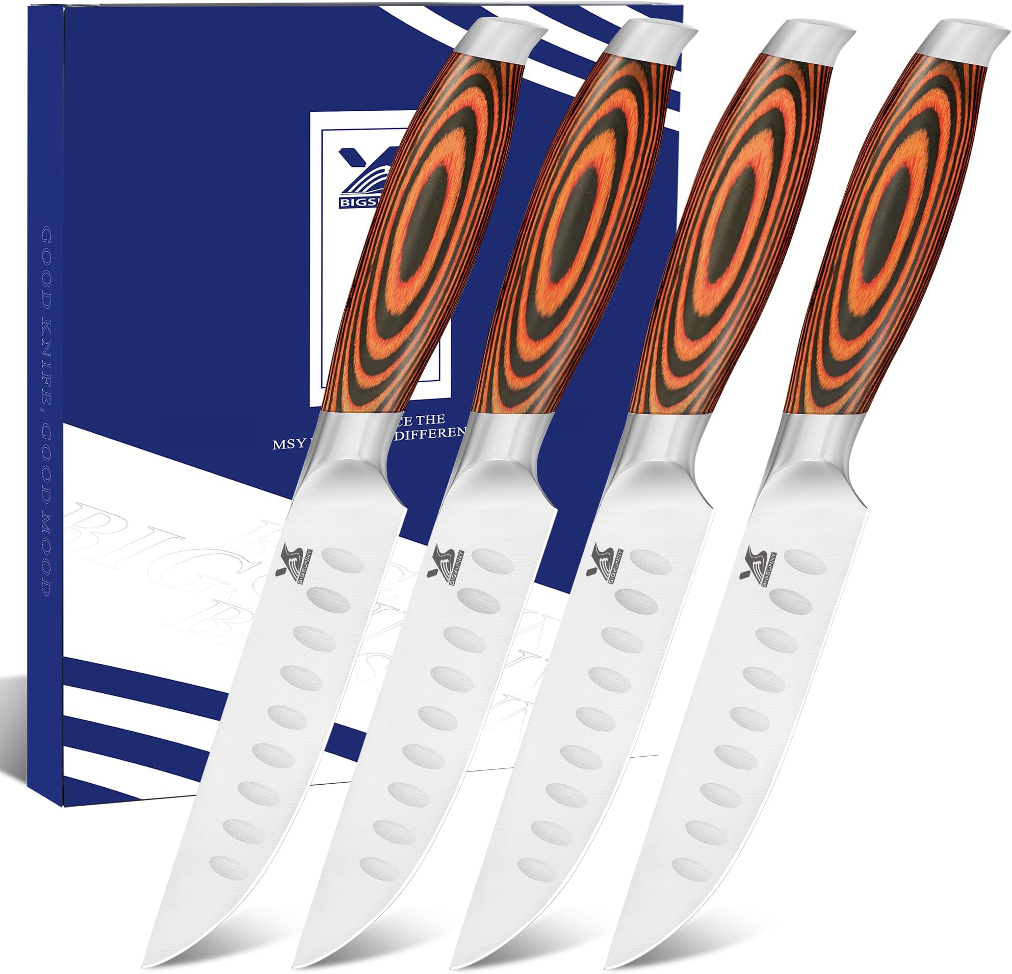 MSY BIGSUNNY Steak Knife Set, 4-Piece, German Steel 5-Inch Blade, High-end Ergonomic Handle Steakhouse Knife Set (Steak Knife Set 5")