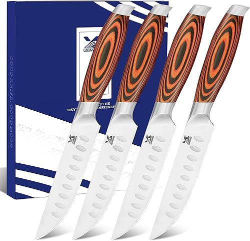 Miniatura 14 de MSY BIGSUNNY - Juego de 9 piezas de cuchillos de cocina con bloque, juego de cuchillos de acero alemán con picador de huesos, mango de madera de