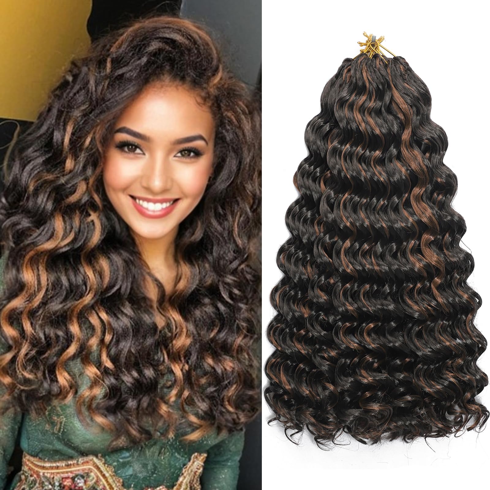 AMLUCKS Ocean Wave Crochet Hair 8 Packs Pre Looped Short GoGo Curl Crochet Hair Ombre Curly Deep Wavy Twist Braids Synthetic Braiding Hair Extensions for Women (P4/30#