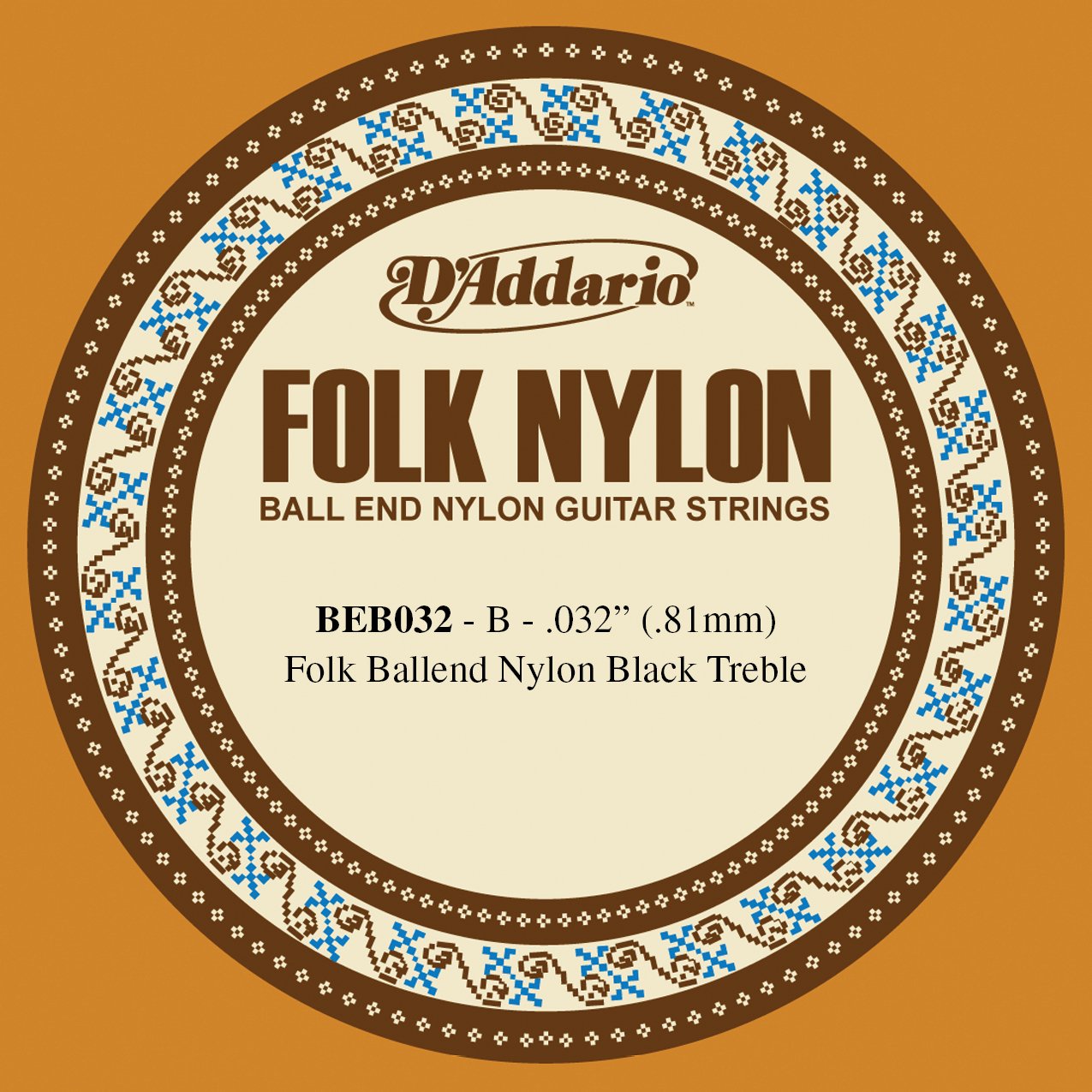 D'Addario Single Folk Blk Nylon 032 Ball (BEB032)