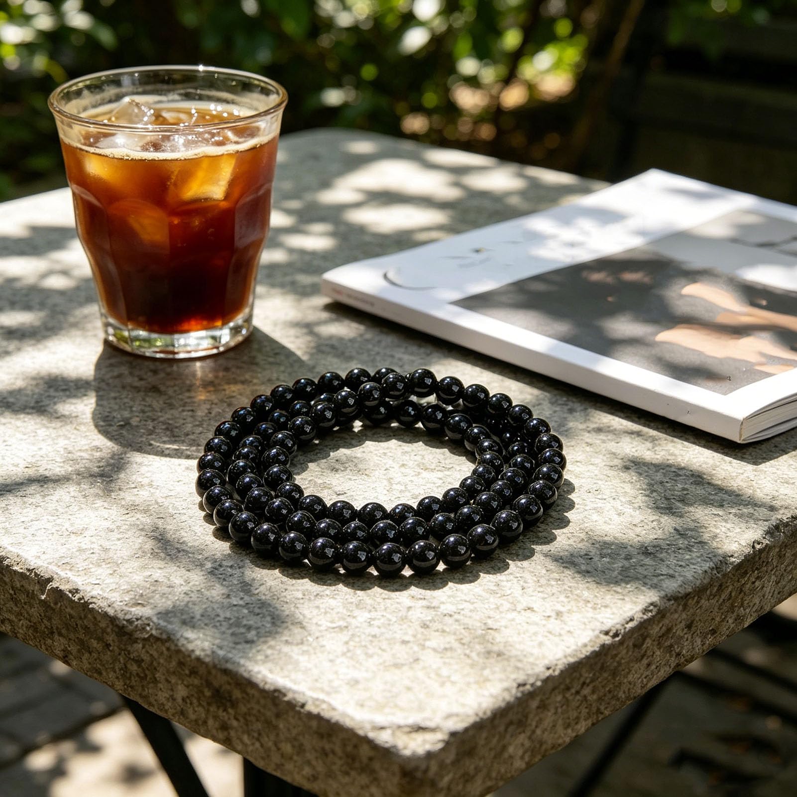 Bracciale in Ossidiana Nera Naturale, Bracciale Elasticizzato in Vero Vetro vulcanico per la Messa a Terra di Protezione, Gioielli in Pietra Regolabili per Uomini e Donne,Nero,6MMB