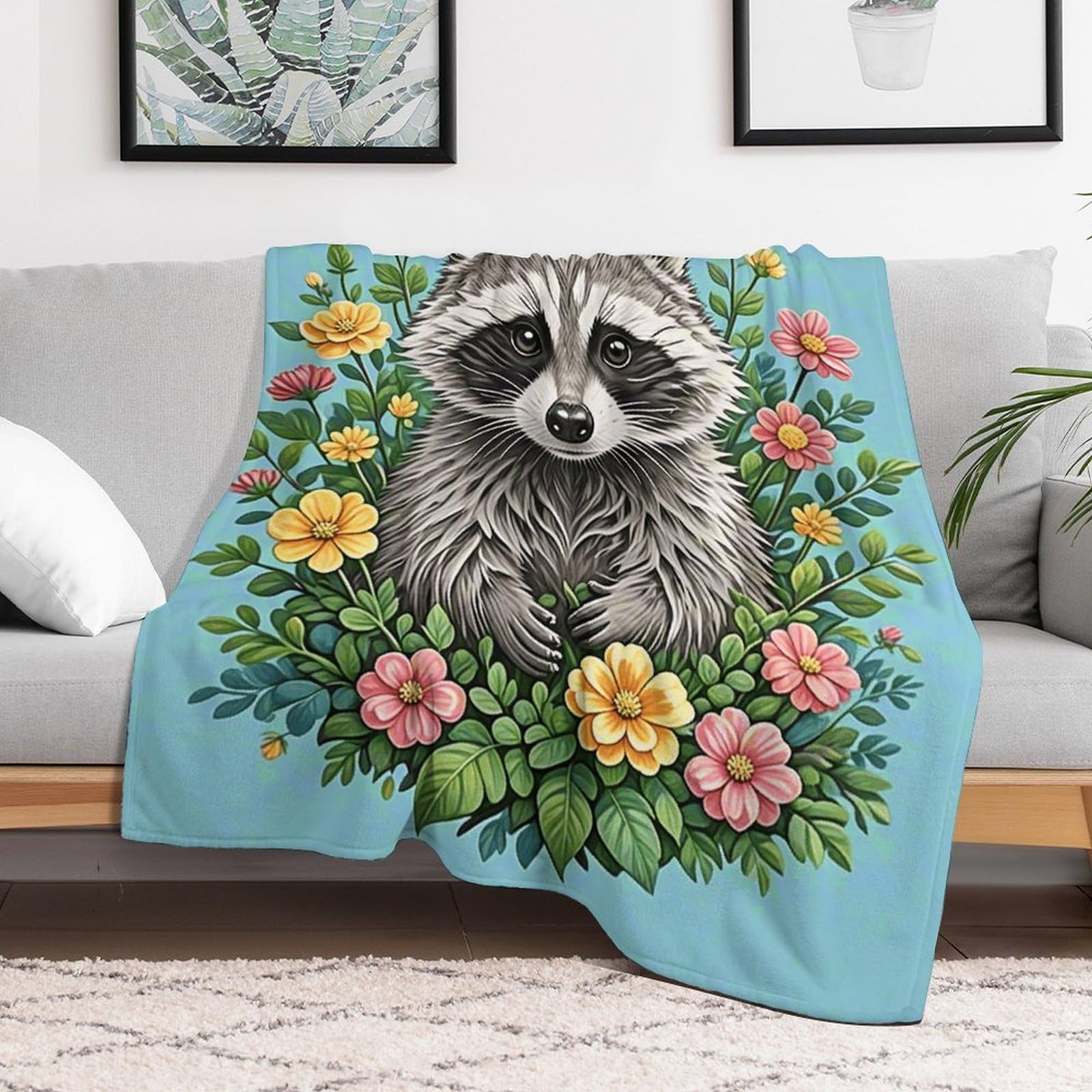 Custom Raccoon Blanket Lightweight Flannel Fleece Throw for Couch Sofa Bed Luxury Soft Cozy Plush Lap Bedtime Blanket for All Seasons Bedroom Home Decor Gifts 50x60
