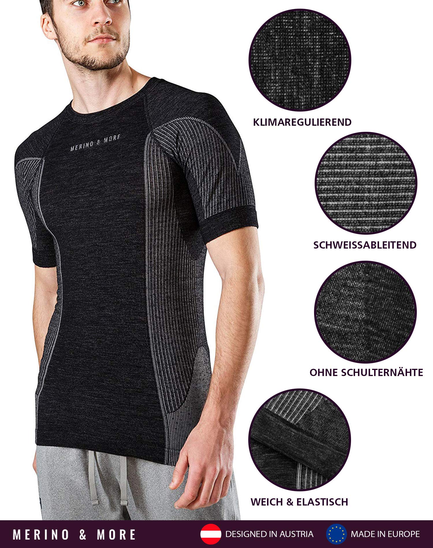 Merino & More Merino Shirt Herren - Merinowolle Funktionsshirt Unterwäsche Kurzarm - T-Shirt