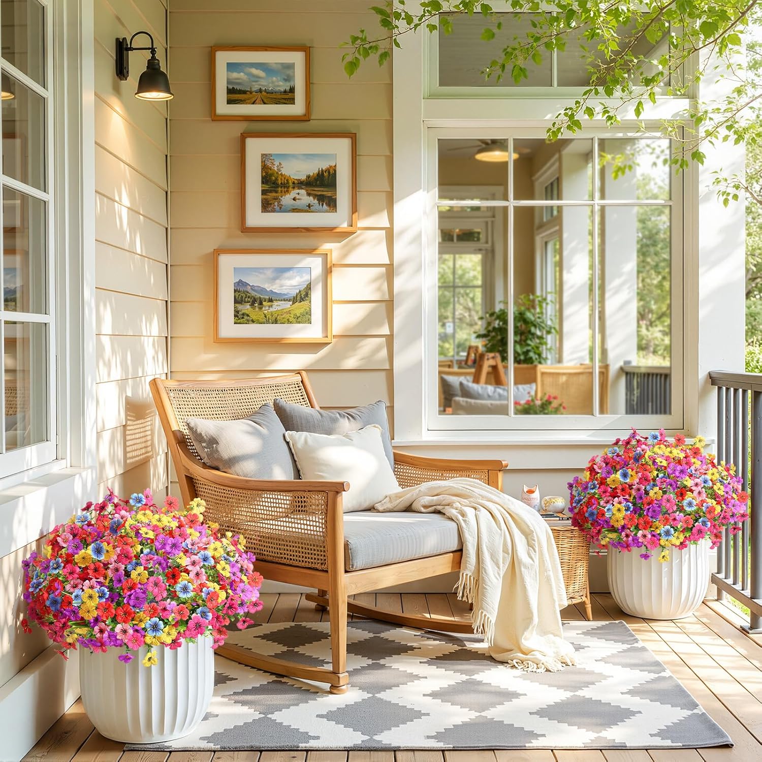 Alupssuc 32 Bundles Artificial Flowers for Outdoors Decoration, UV Resistant Silk Faux Floral Spring Fake Plastic Plants Greenery for Outside Indoor Home Garden Porch Window Box Decor, Mix 6 Colors