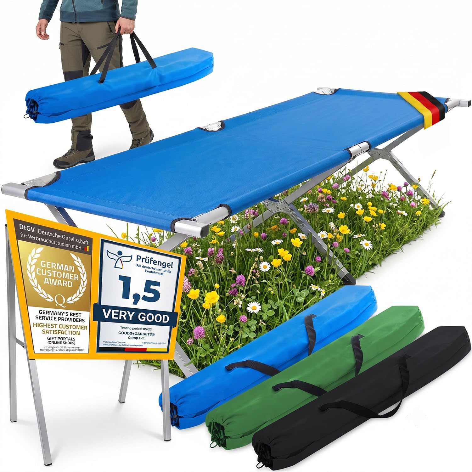GOODS+GADGETS Lit de Camp Pliable en Aluminium pour l'armée