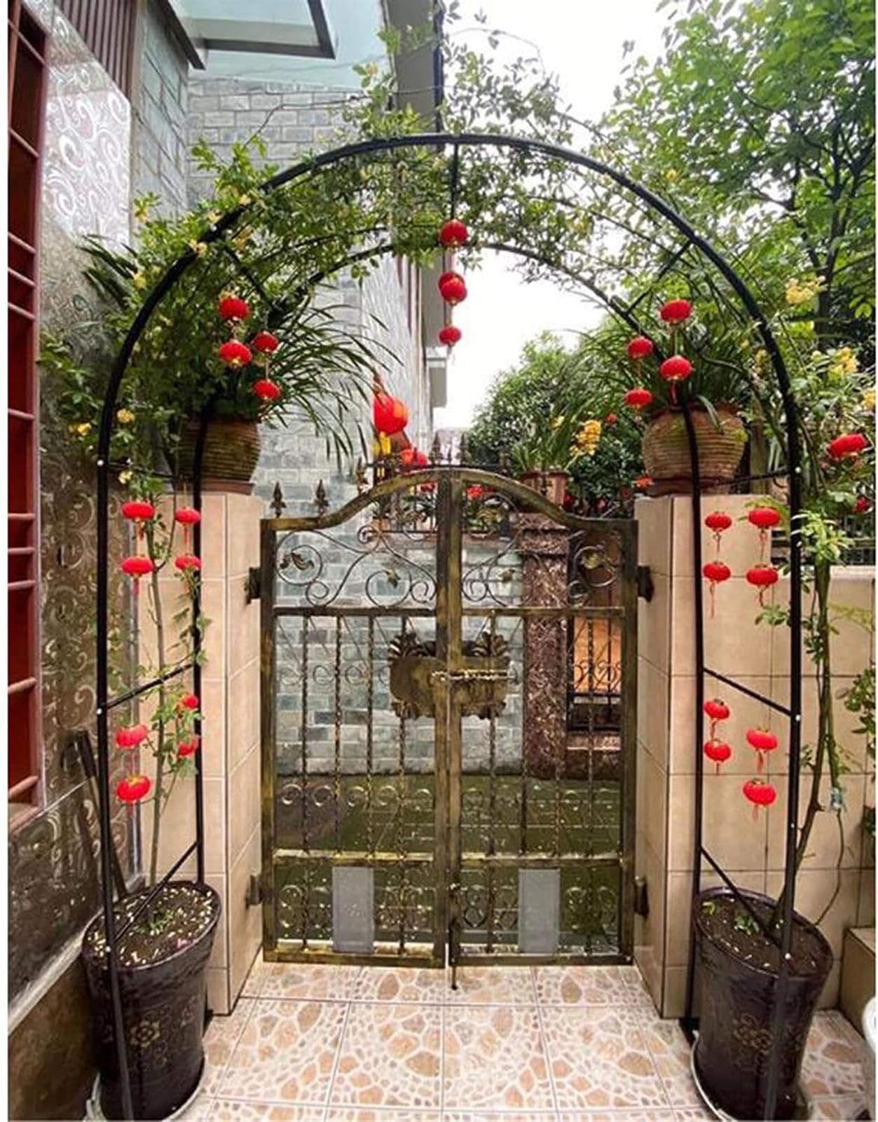 Arco de rosas de metal de 240 cm para jardín y flores trepadoras