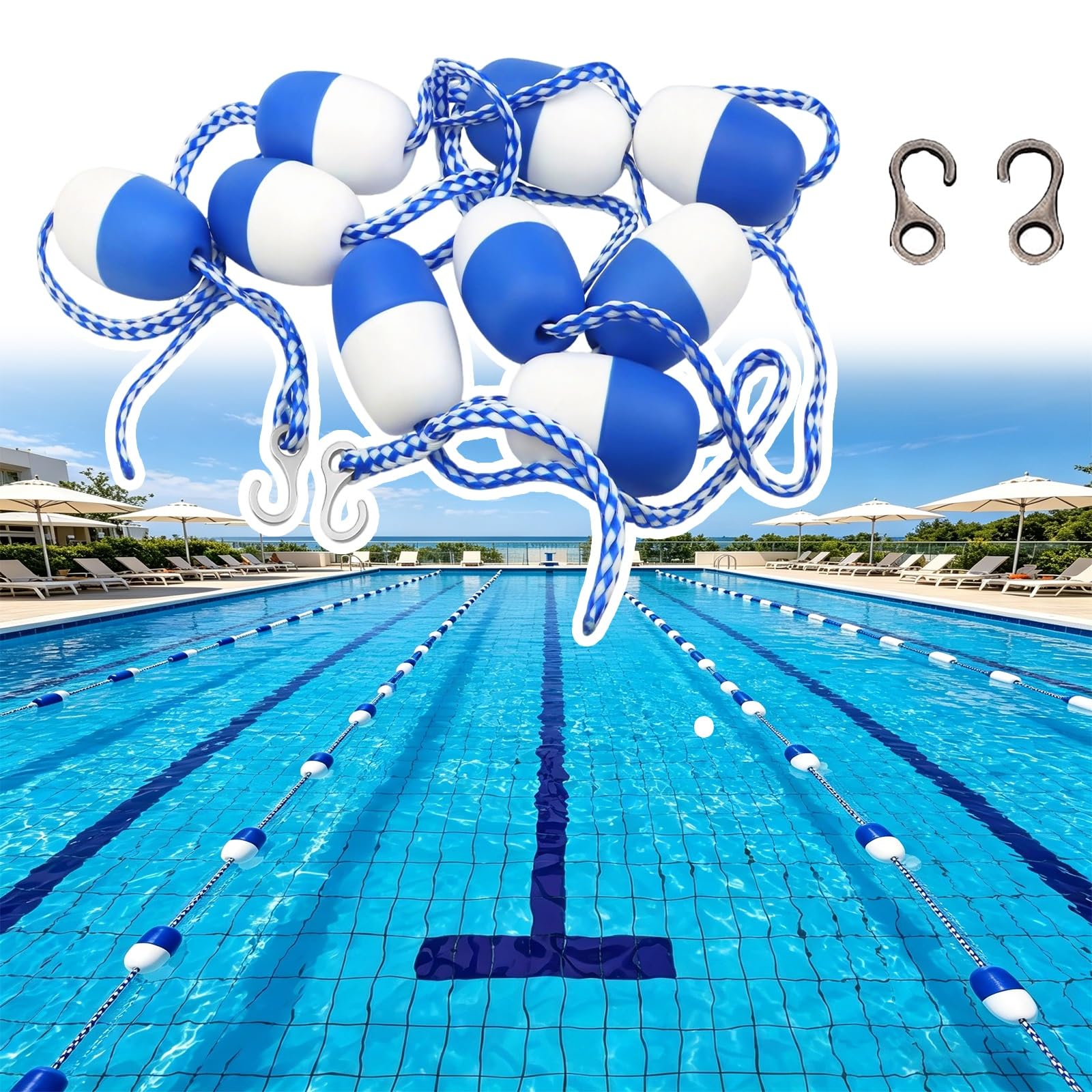 MESOVFCA 30ft/9.1m, Effective Visibility Floating Pool Rope Divider Barrier, 5 10 15 20 25 Meters Float String with Hooks & Wall, for Indoor and Outdoor Pool