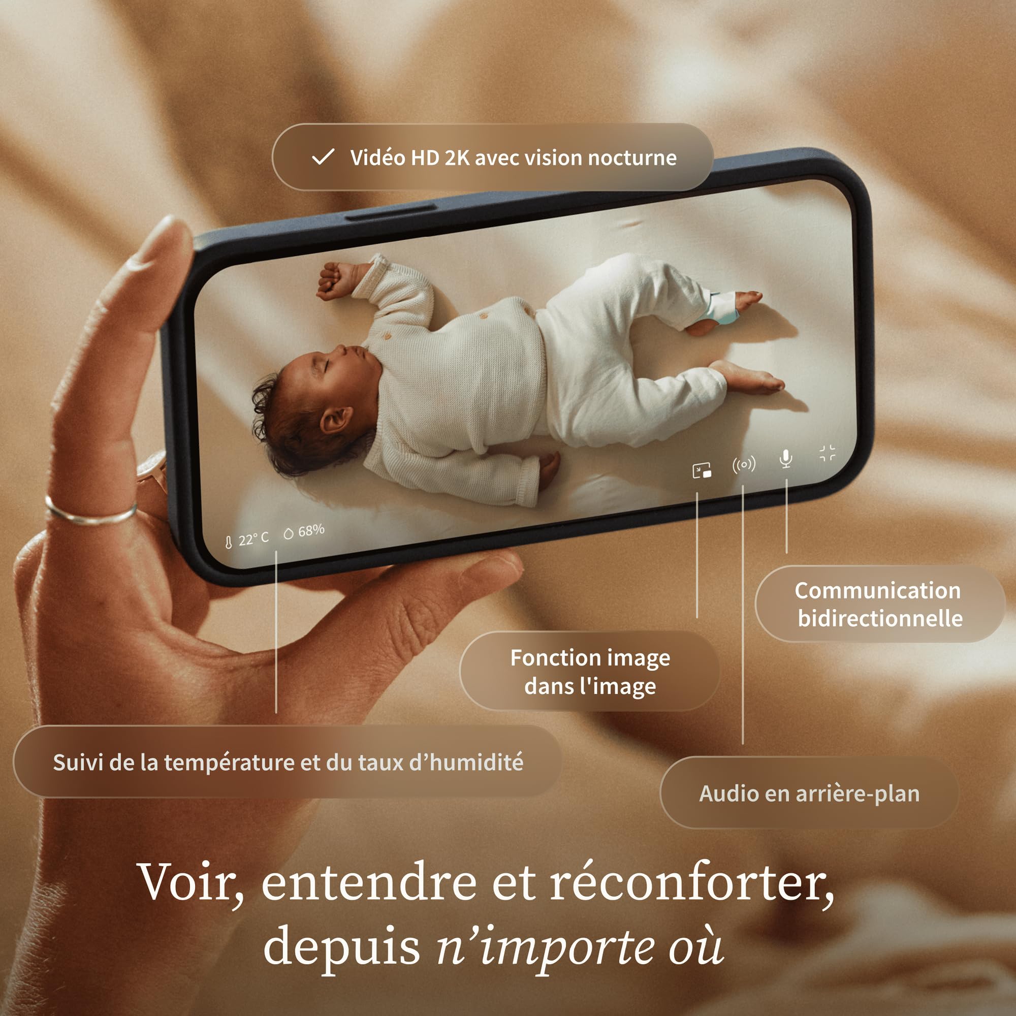 Owlet Dream Sight™ - Moniteur vidéo bébé Intelligent HD avec caméra, alertes Pleurs, mouvements et Sons, Suivi température & humidité