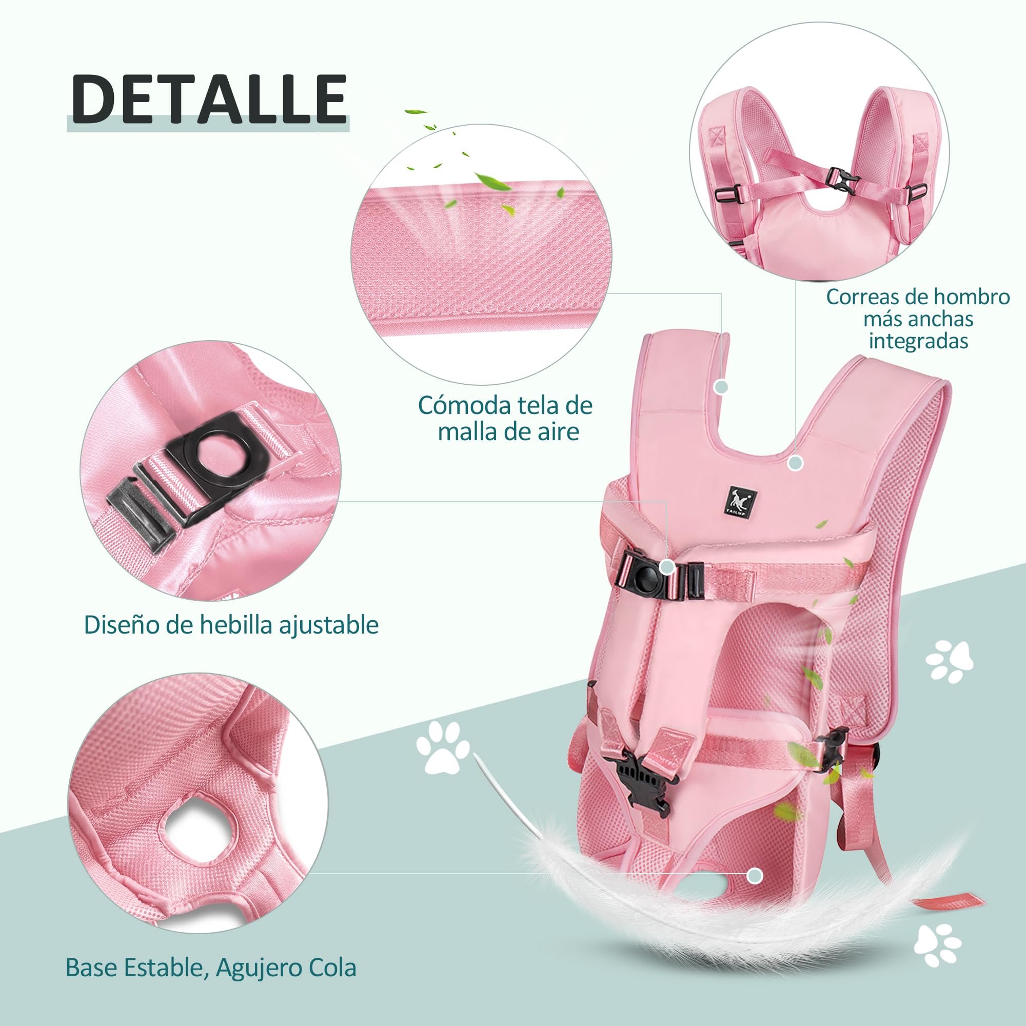 ALLSOPETS Mochila para Perros Frontal Ajustable, Mochila Transportadora para Perros Pequeños y Medianos, Portátil para Ciclismo, Senderismo y Viajes (Rosa Pastel, XL)