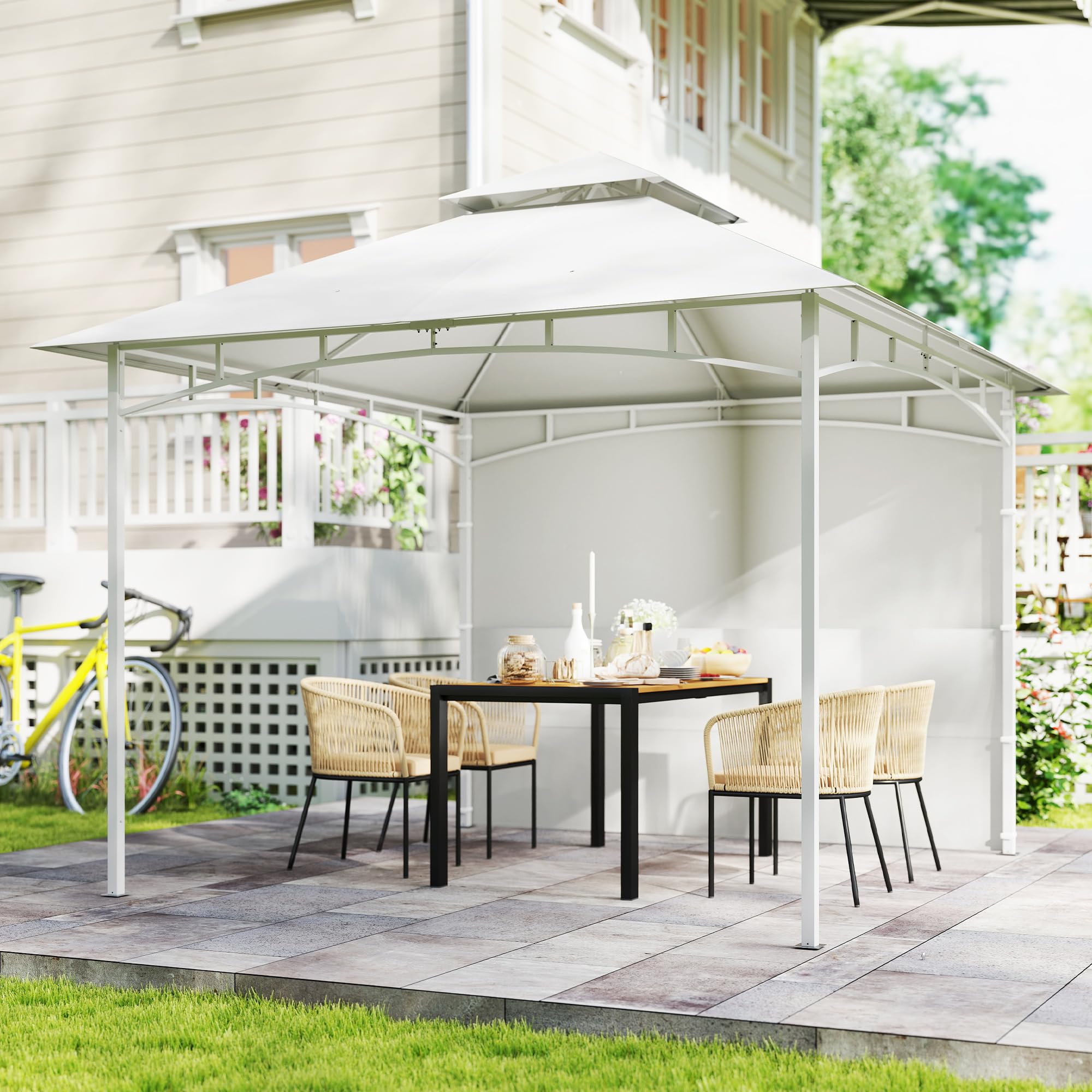 Outsunny Pavillon de Jardin 3 x 3 m Toit Double Tonnelle de Jardin Crème