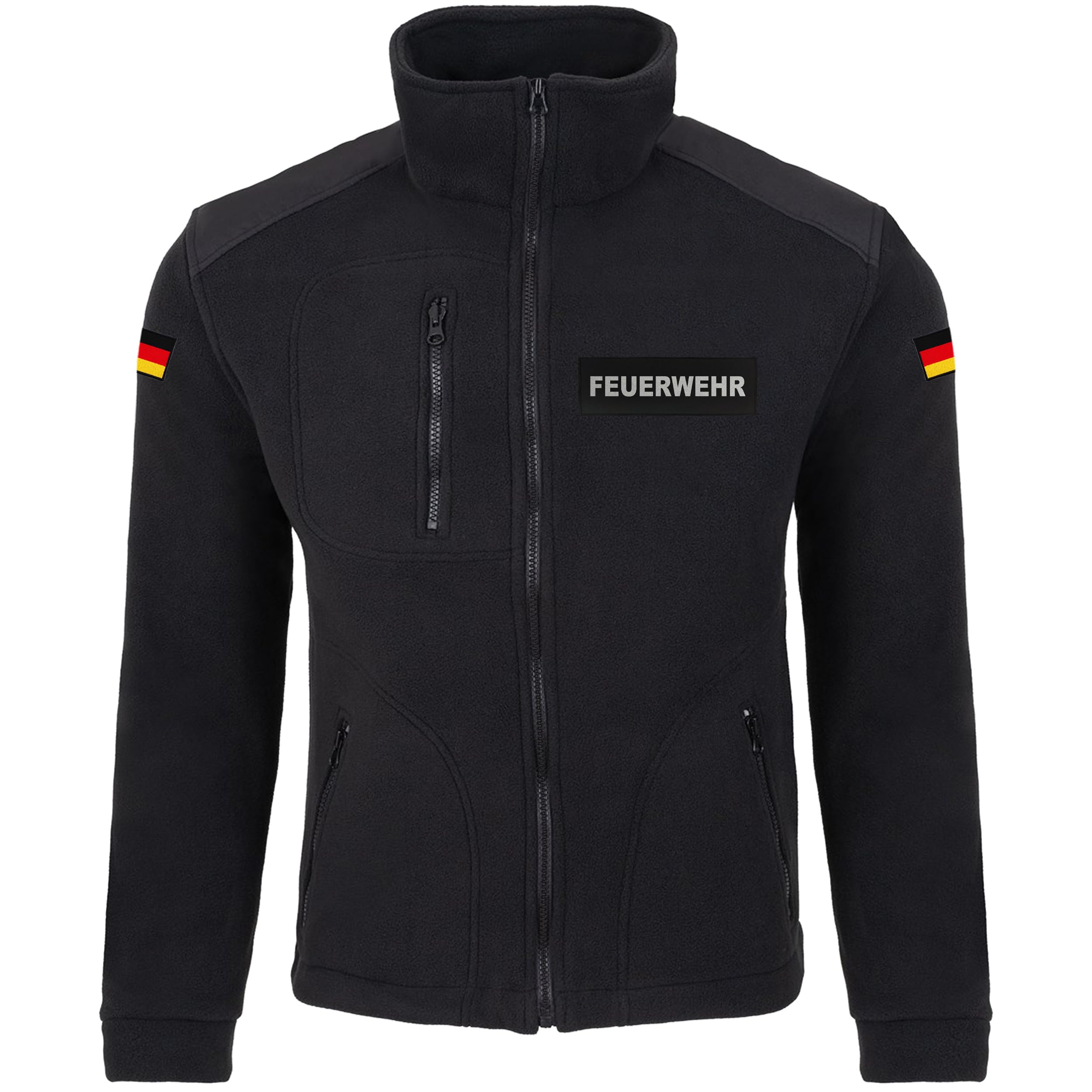 LOCO Feuerwehr Fleecejacke Herren – warme Einsatzjacke mit Reißverschluss, Verstärkungen, reflektierendem Druck vorne und hinten, Sweatjacke bedruckt mit Reflexsilber